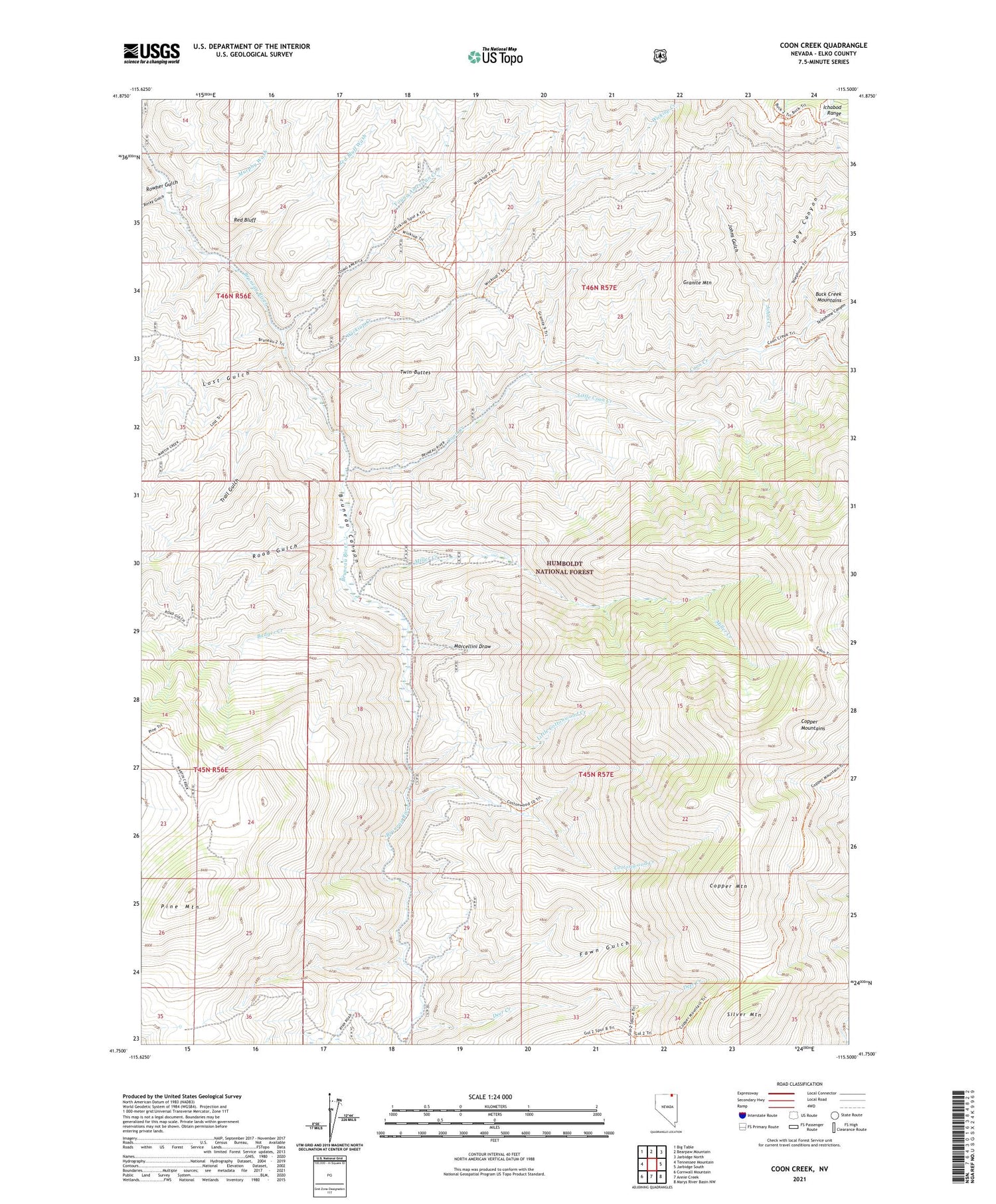 Coon Creek Nevada US Topo Map Image
