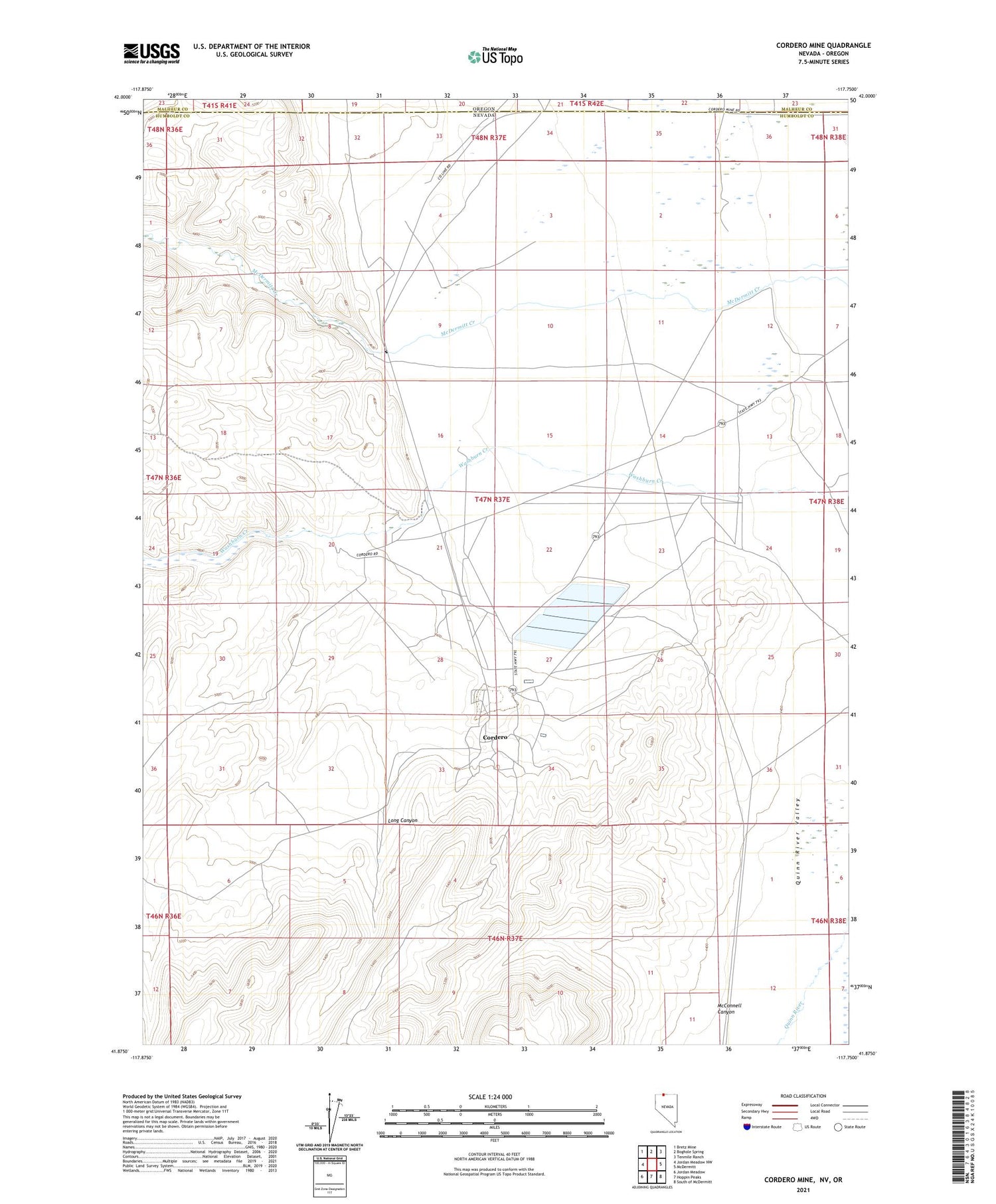 Cordero Mine Nevada US Topo Map Image