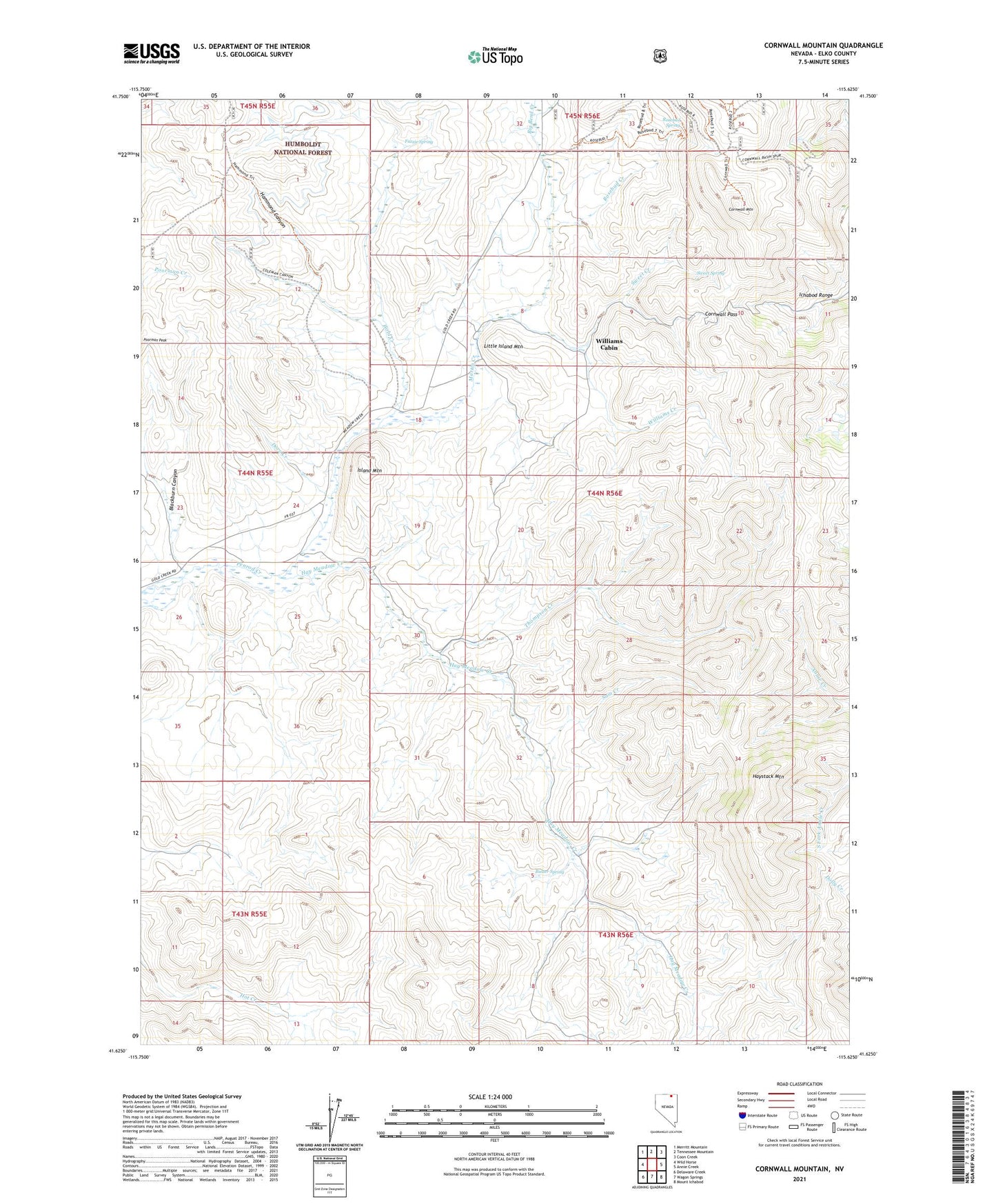 Cornwall Mountain Nevada US Topo Map Image
