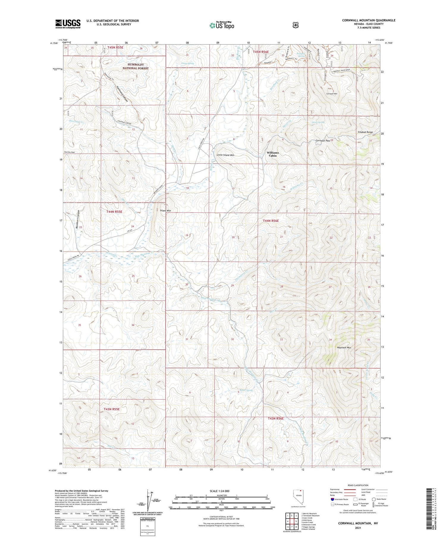 Cornwall Mountain Nevada US Topo Map Image