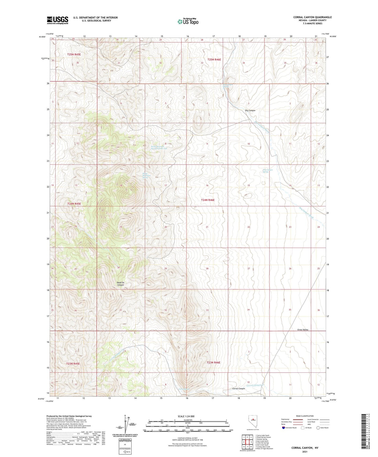 Corral Canyon Nevada US Topo Map Image