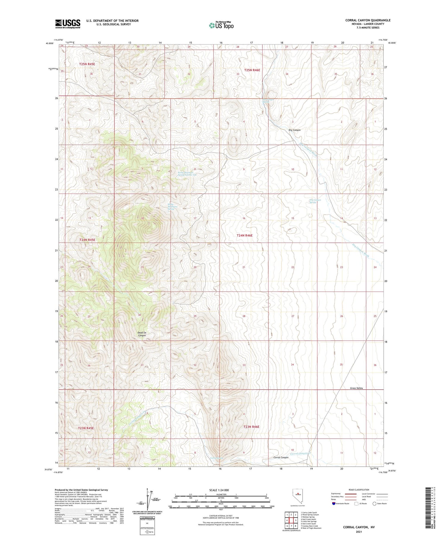 Corral Canyon Nevada US Topo Map Image