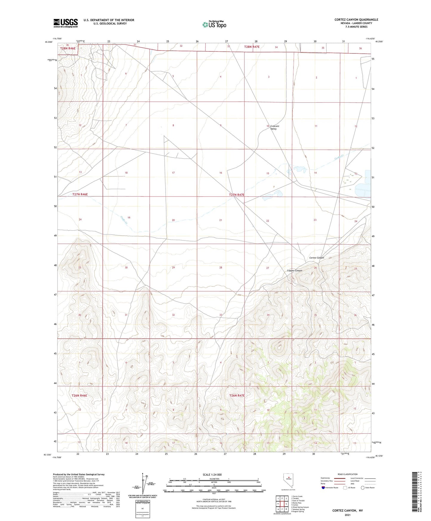 Cortez Canyon Nevada US Topo Map Image