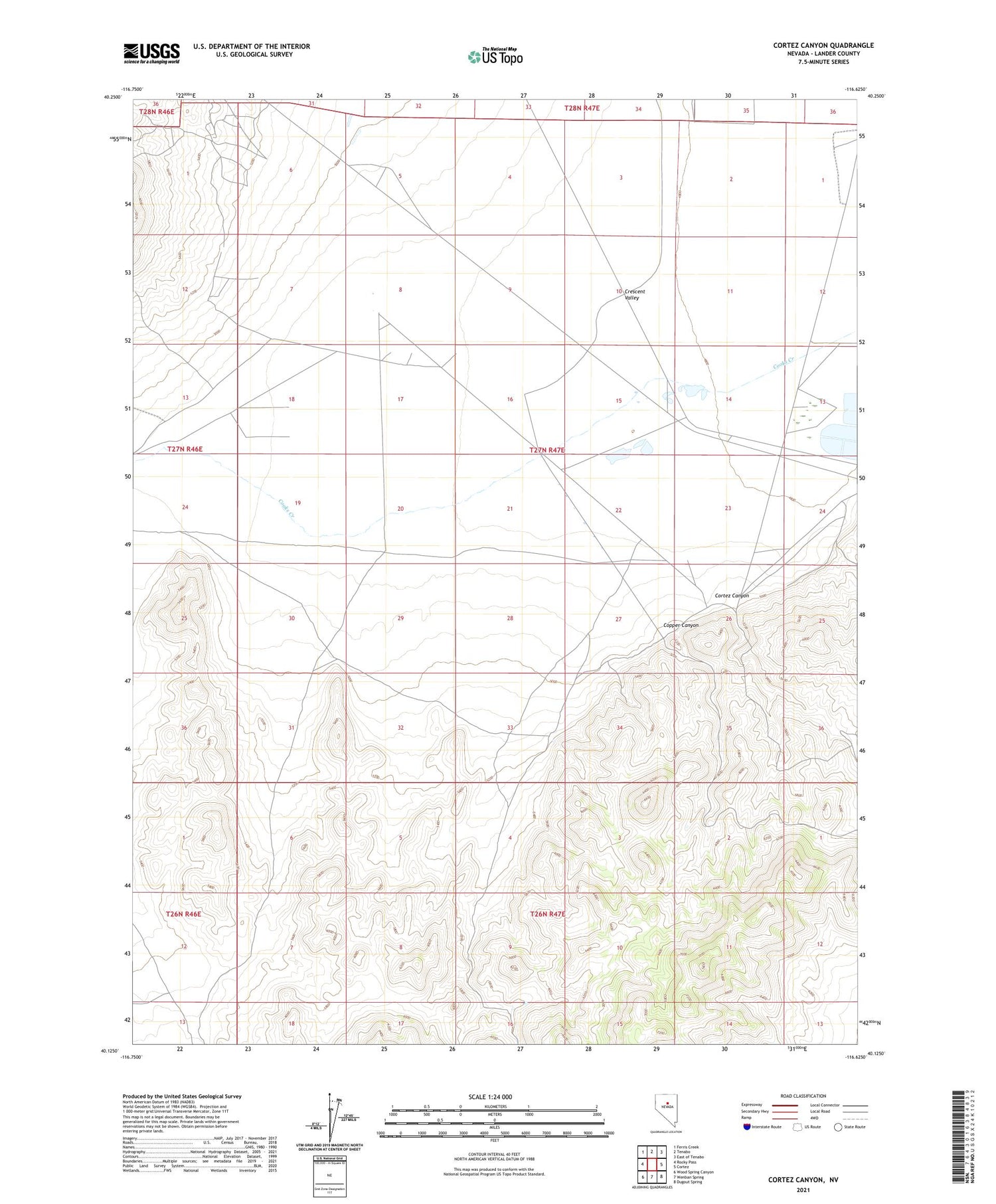 Cortez Canyon Nevada US Topo Map Image