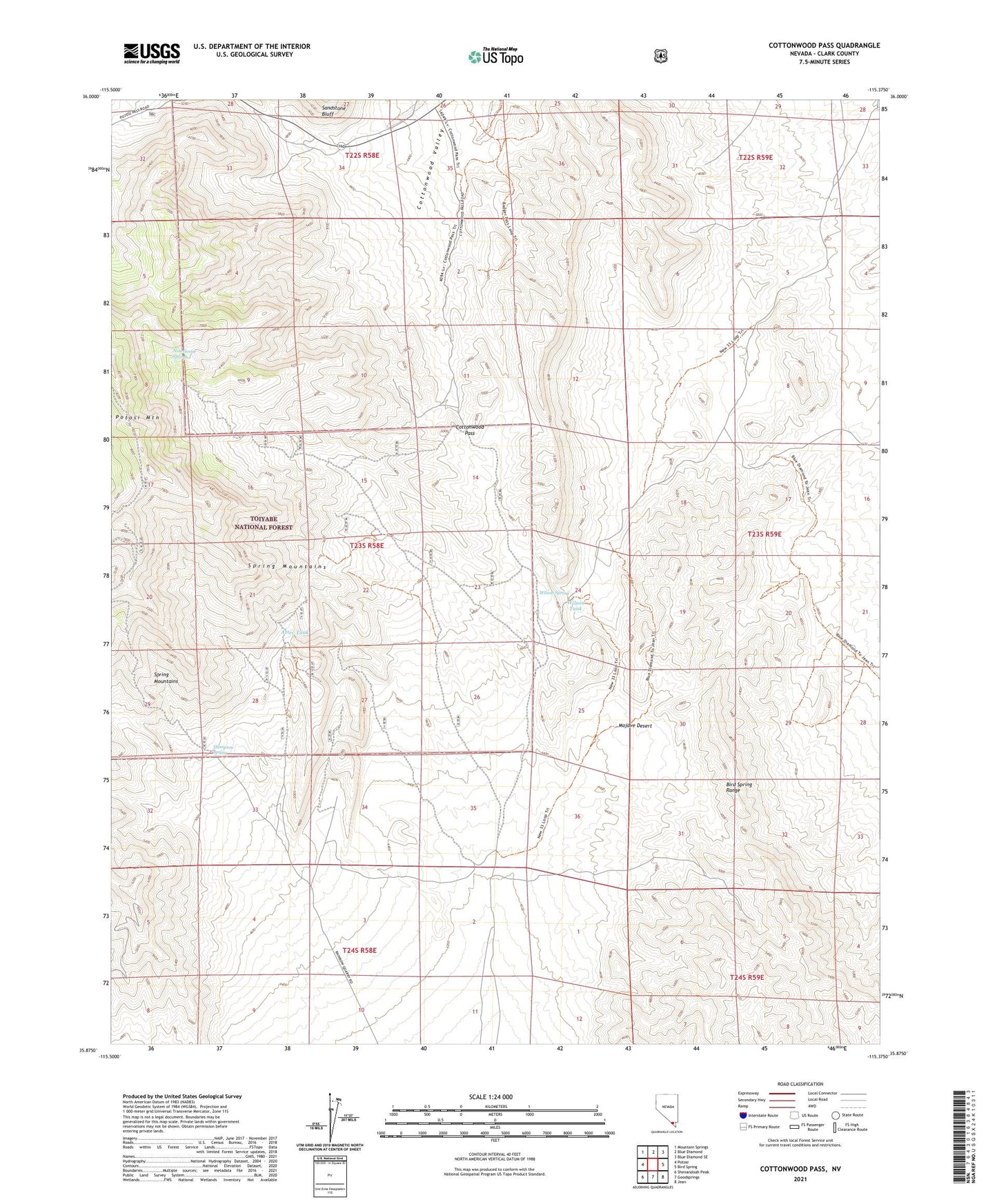 Cottonwood Pass Nevada US Topo Map Image