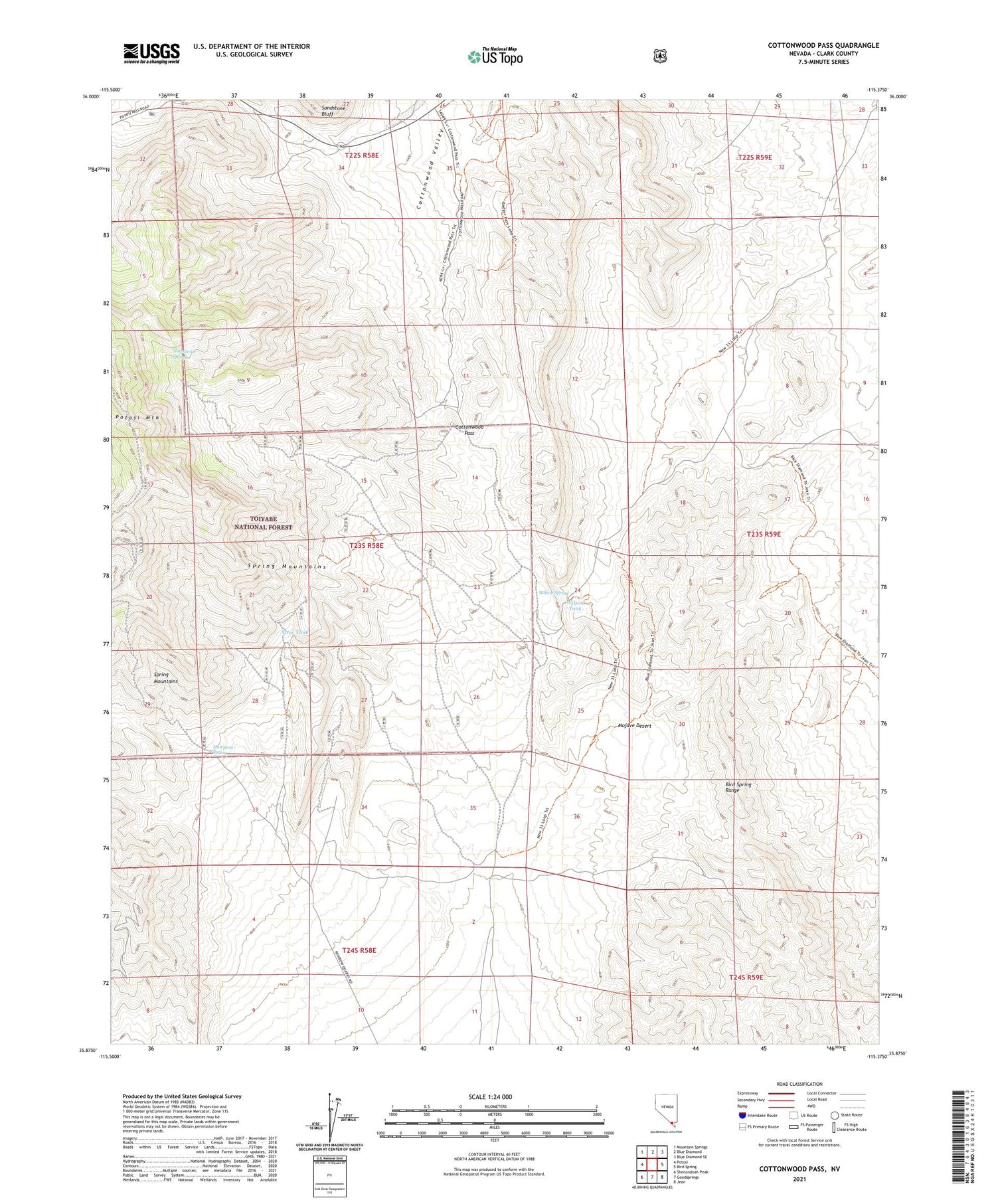 Cottonwood Pass Nevada US Topo Map Image