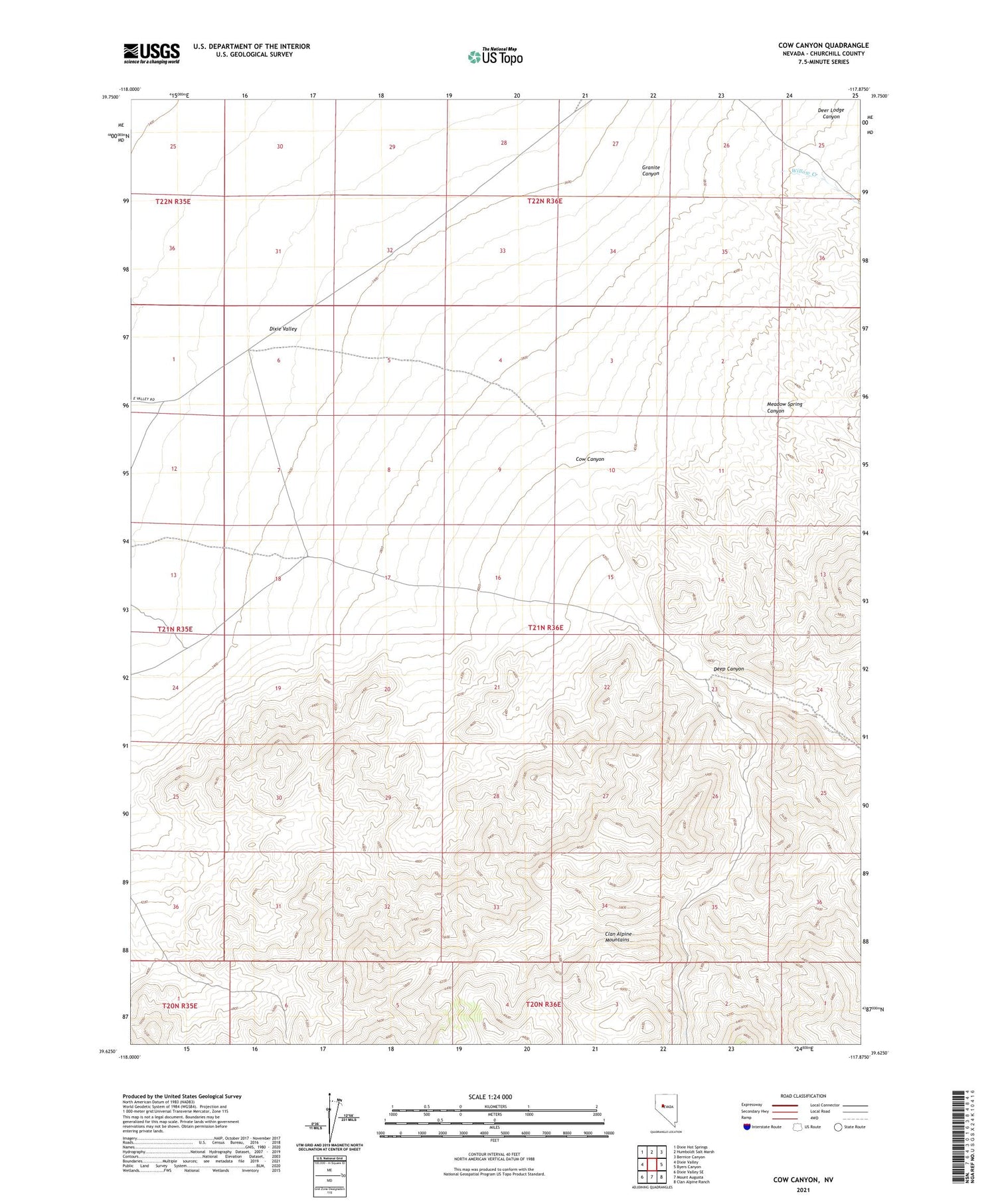 Cow Canyon Nevada US Topo Map Image