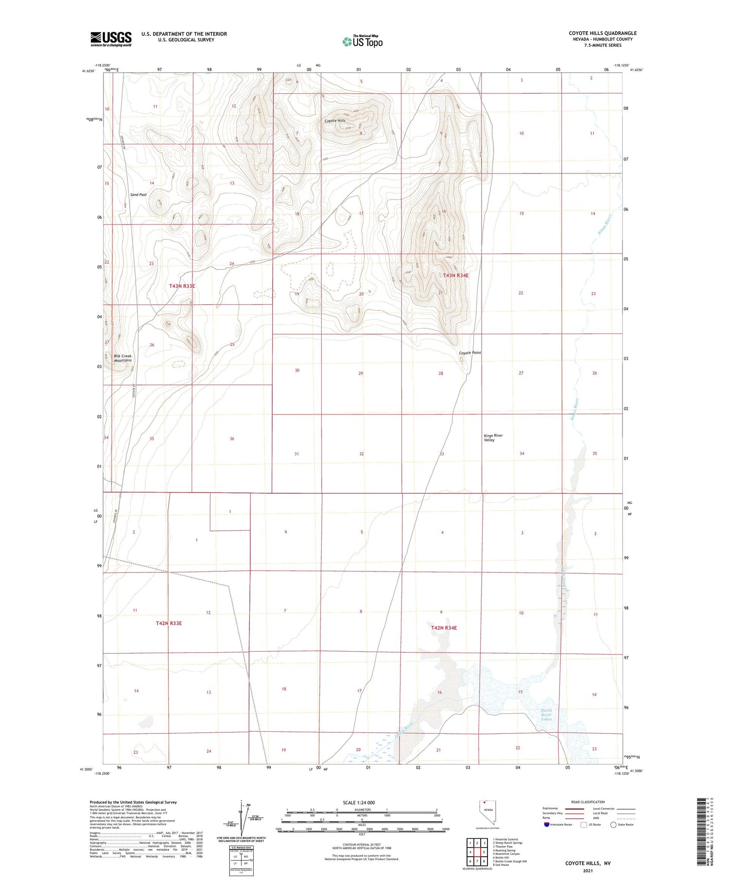 Coyote Hills Nevada US Topo Map Image