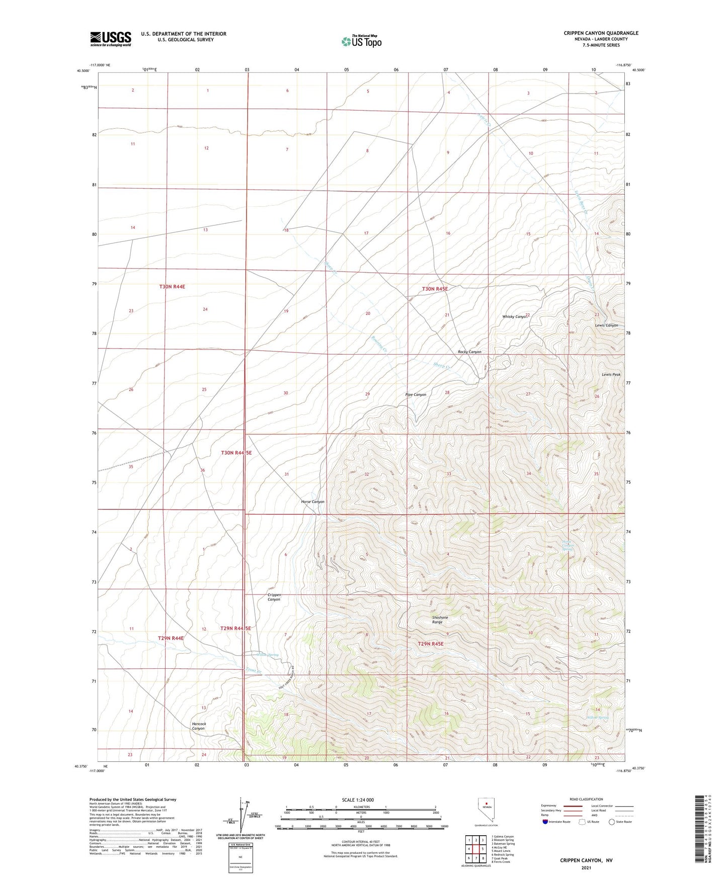 Crippen Canyon Nevada US Topo Map Image