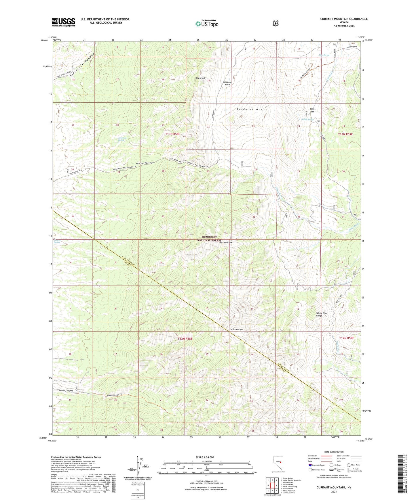 Currant Mountain Nevada US Topo Map Image