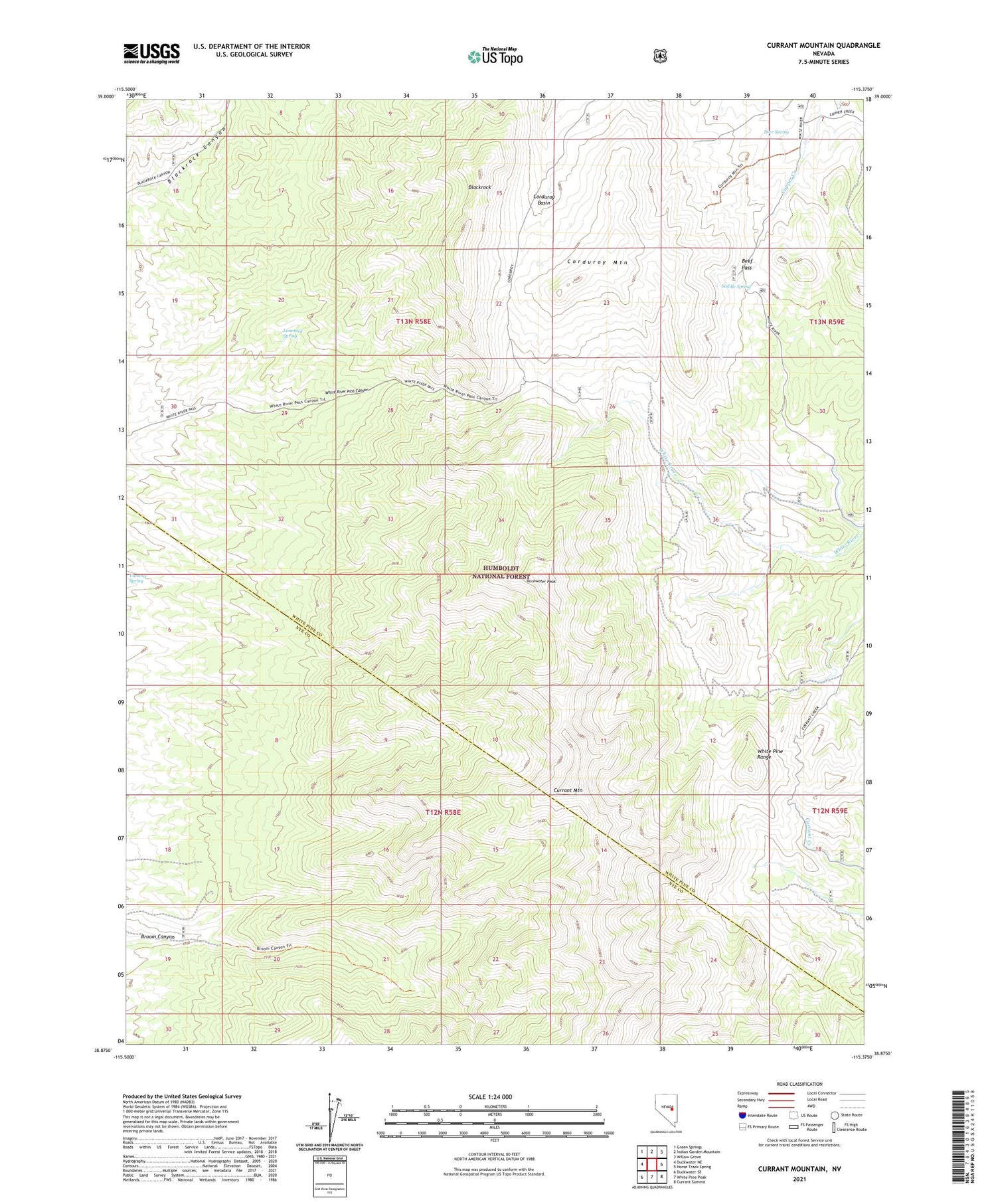 Currant Mountain Nevada US Topo Map Image