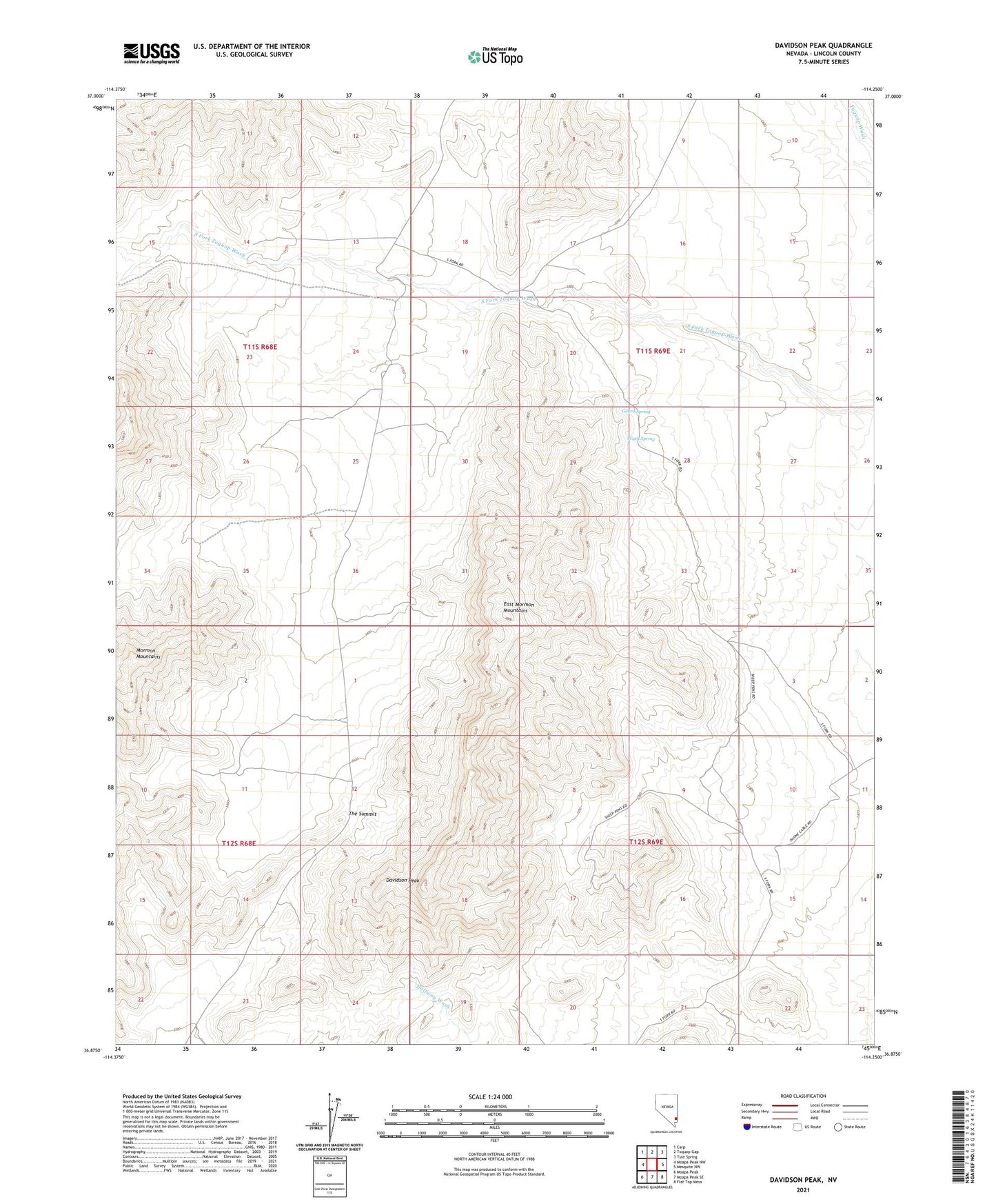 Davidson Peak Nevada US Topo Map Image