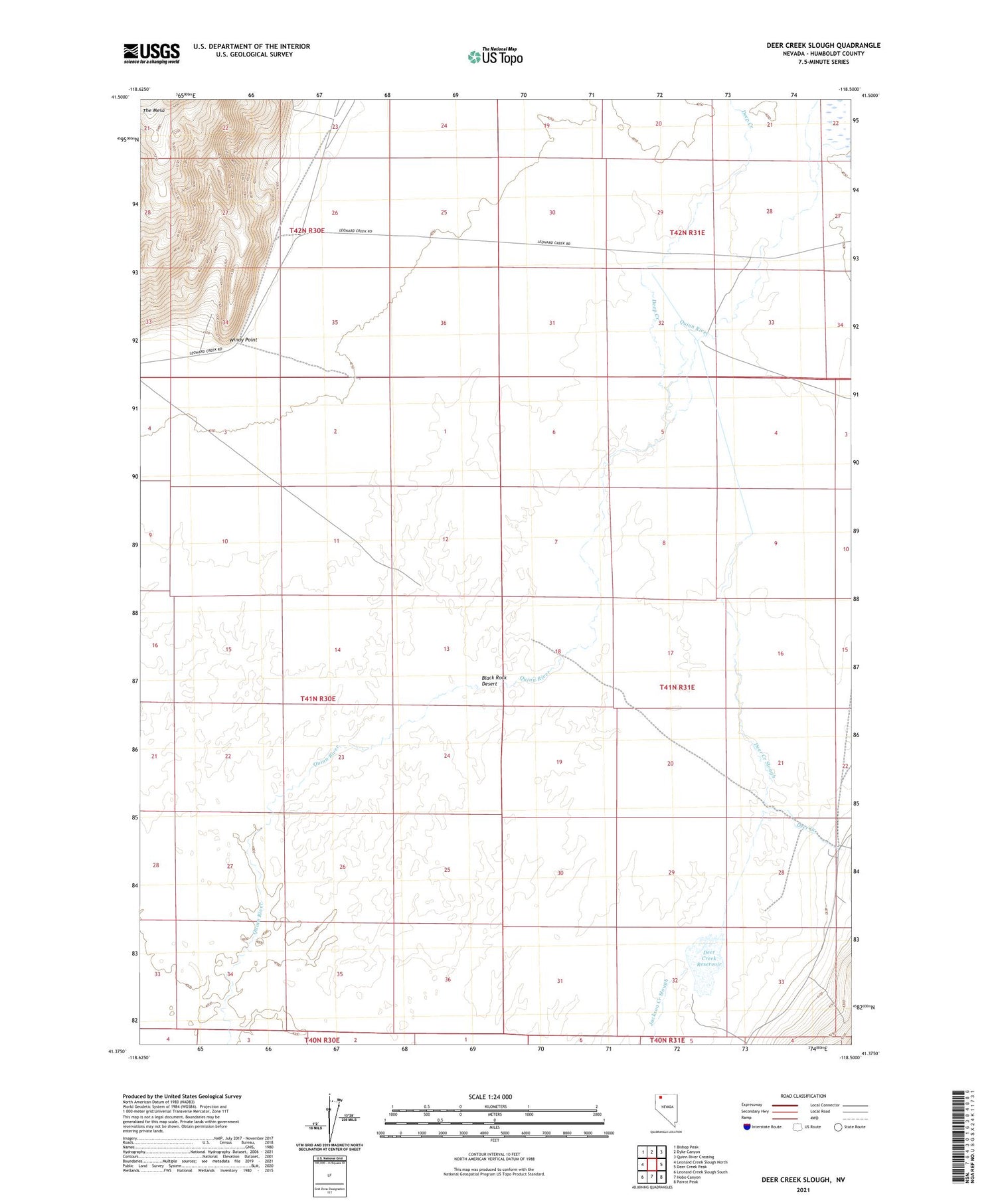 Deer Creek Slough Nevada US Topo Map Image