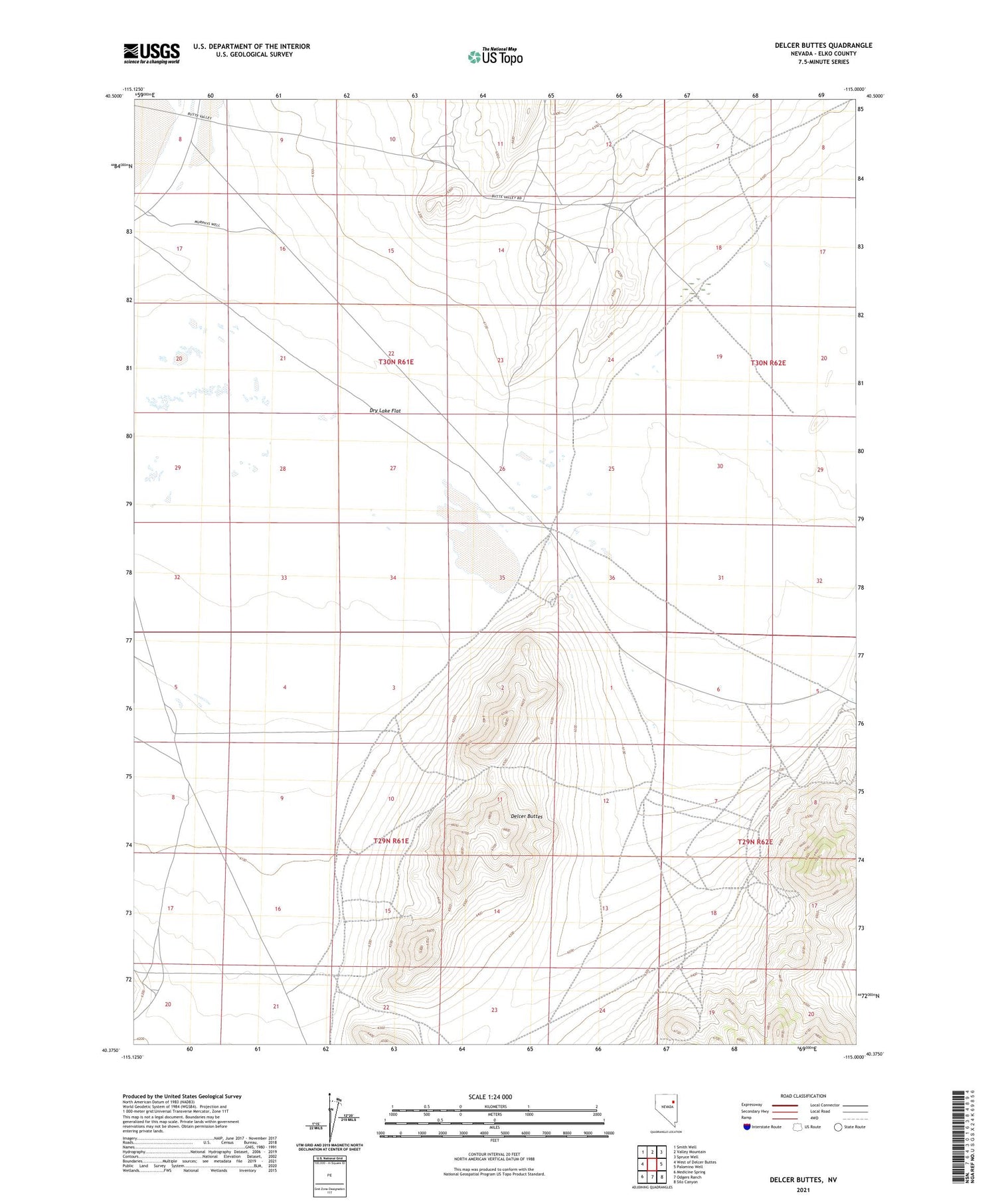 Delcer Buttes Nevada US Topo Map Image