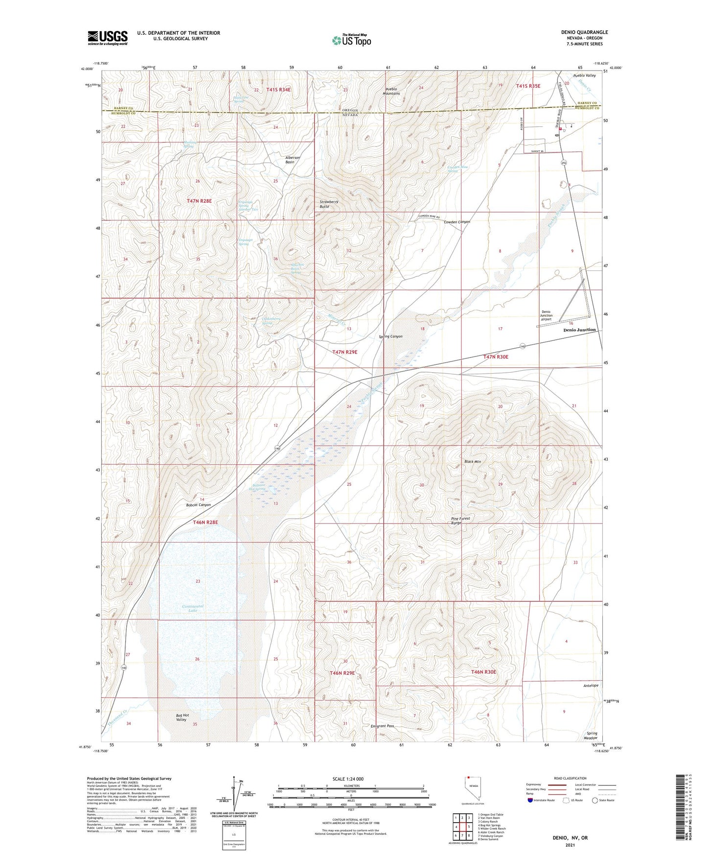 Denio Nevada US Topo Map Image