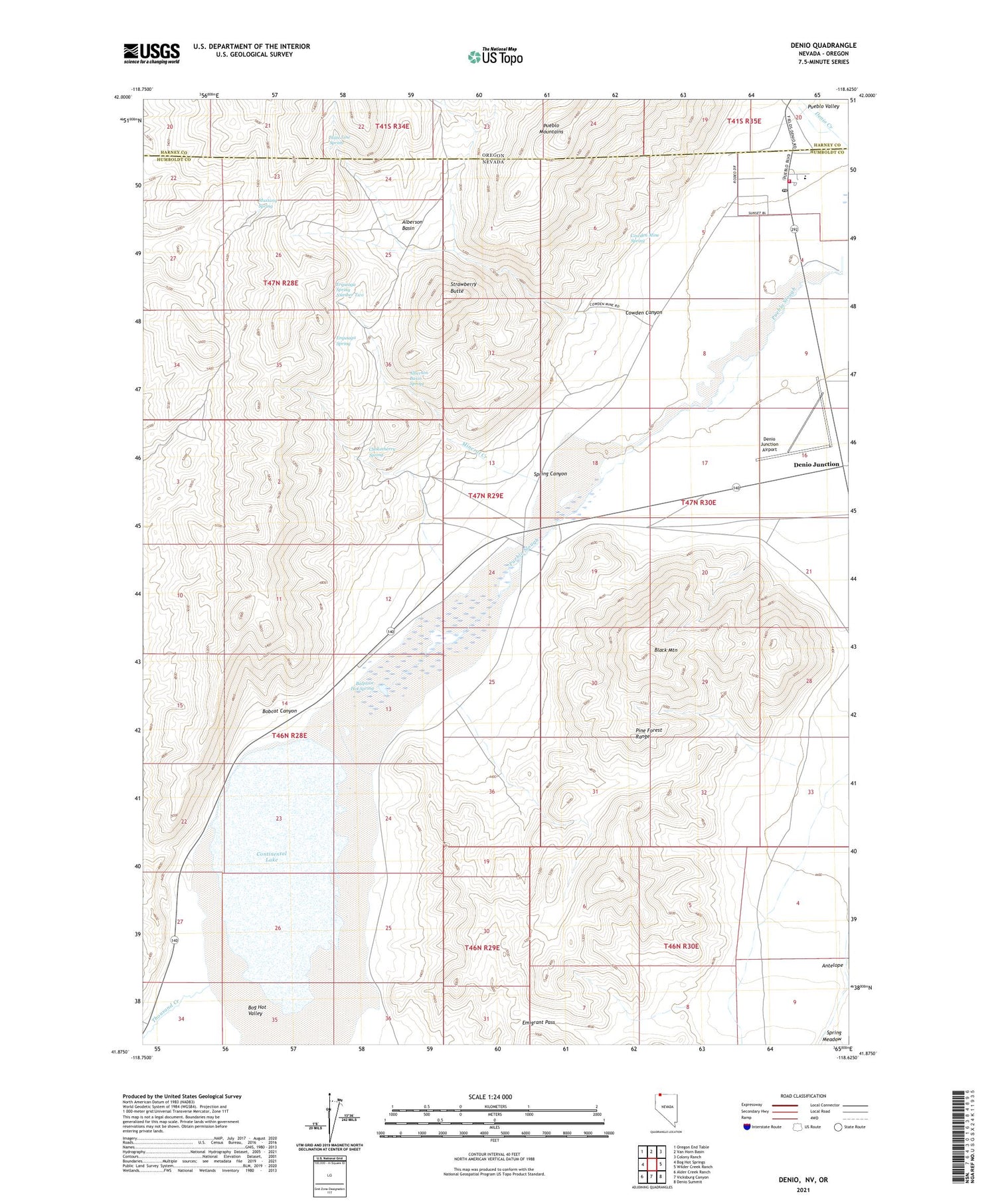 Denio Nevada US Topo Map Image