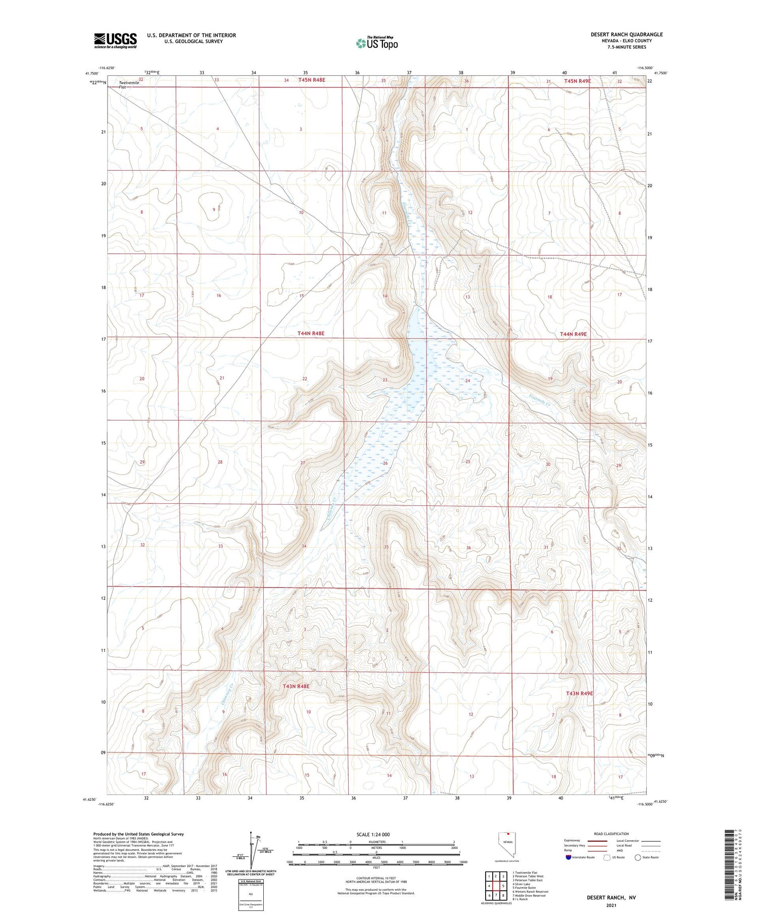 Desert Ranch Nevada US Topo Map Image