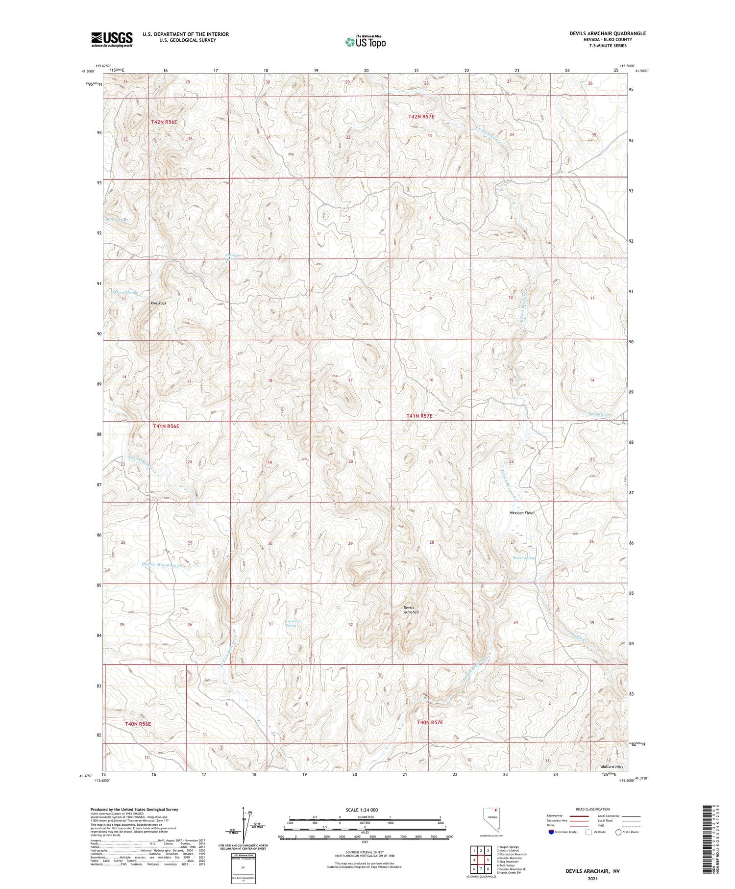 Devils Armchair Nevada US Topo Map Image