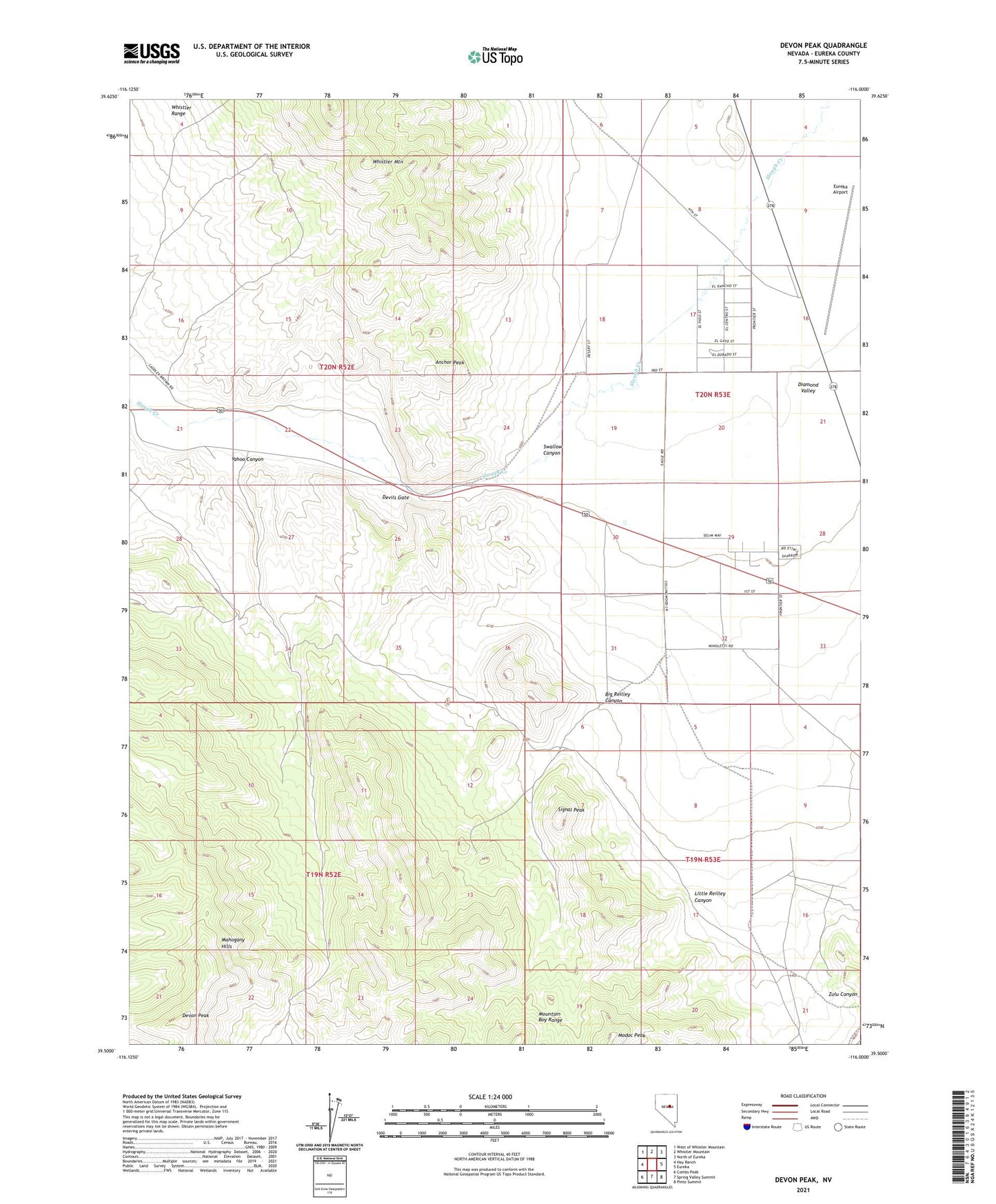 Devon Peak Nevada US Topo Map Image