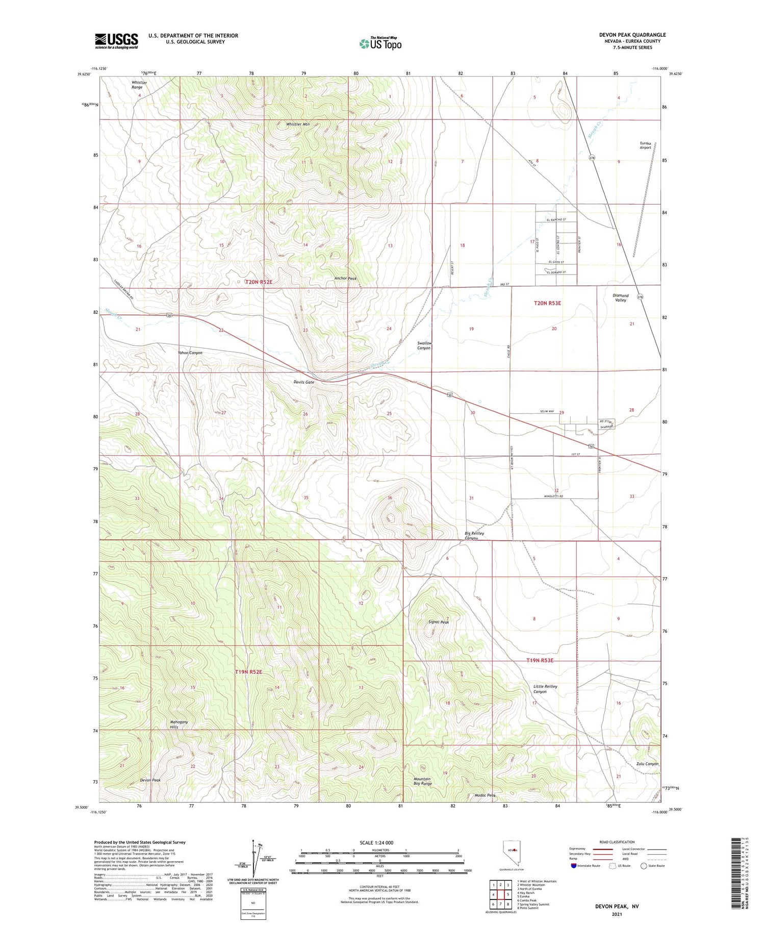 Devon Peak Nevada US Topo Map Image