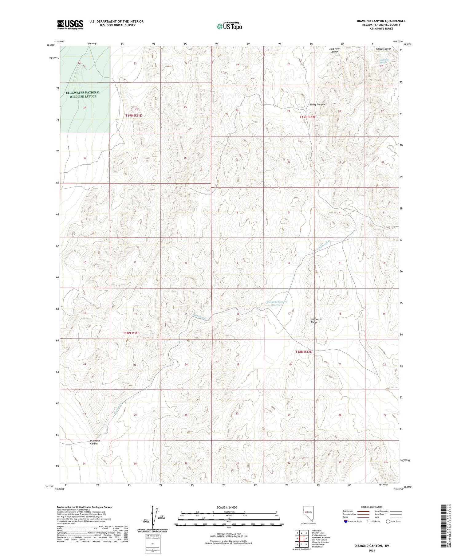 Diamond Canyon Nevada US Topo Map Image