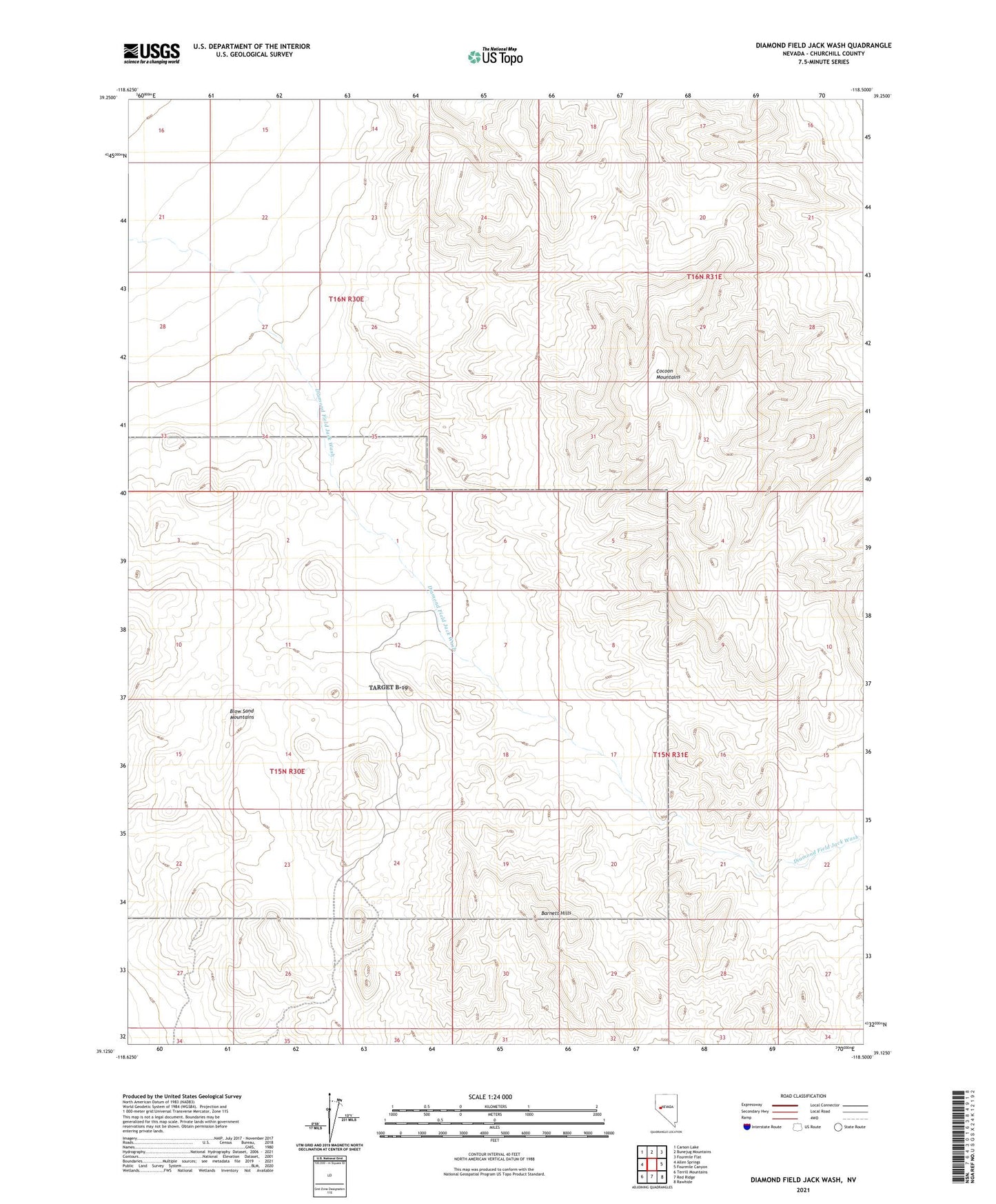 Diamond Field Jack Wash Nevada US Topo Map Image