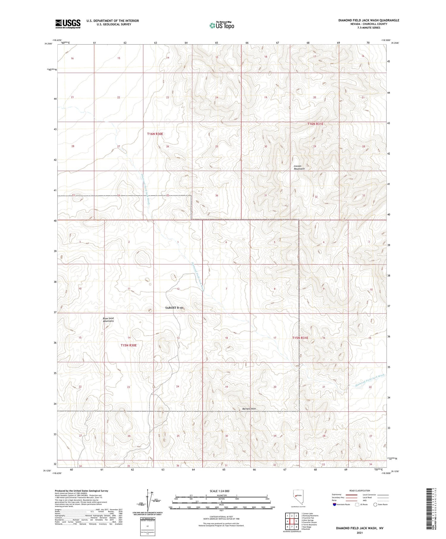 Diamond Field Jack Wash Nevada US Topo Map Image