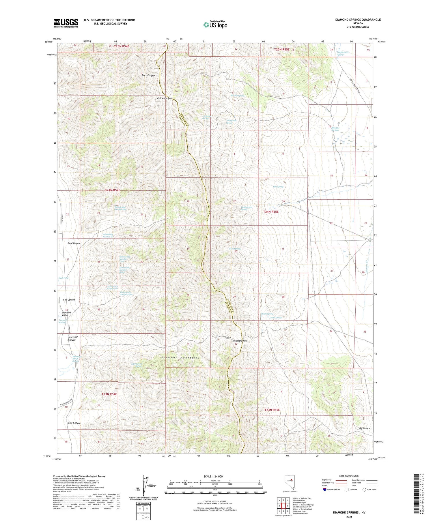 Diamond Springs Nevada US Topo Map Image