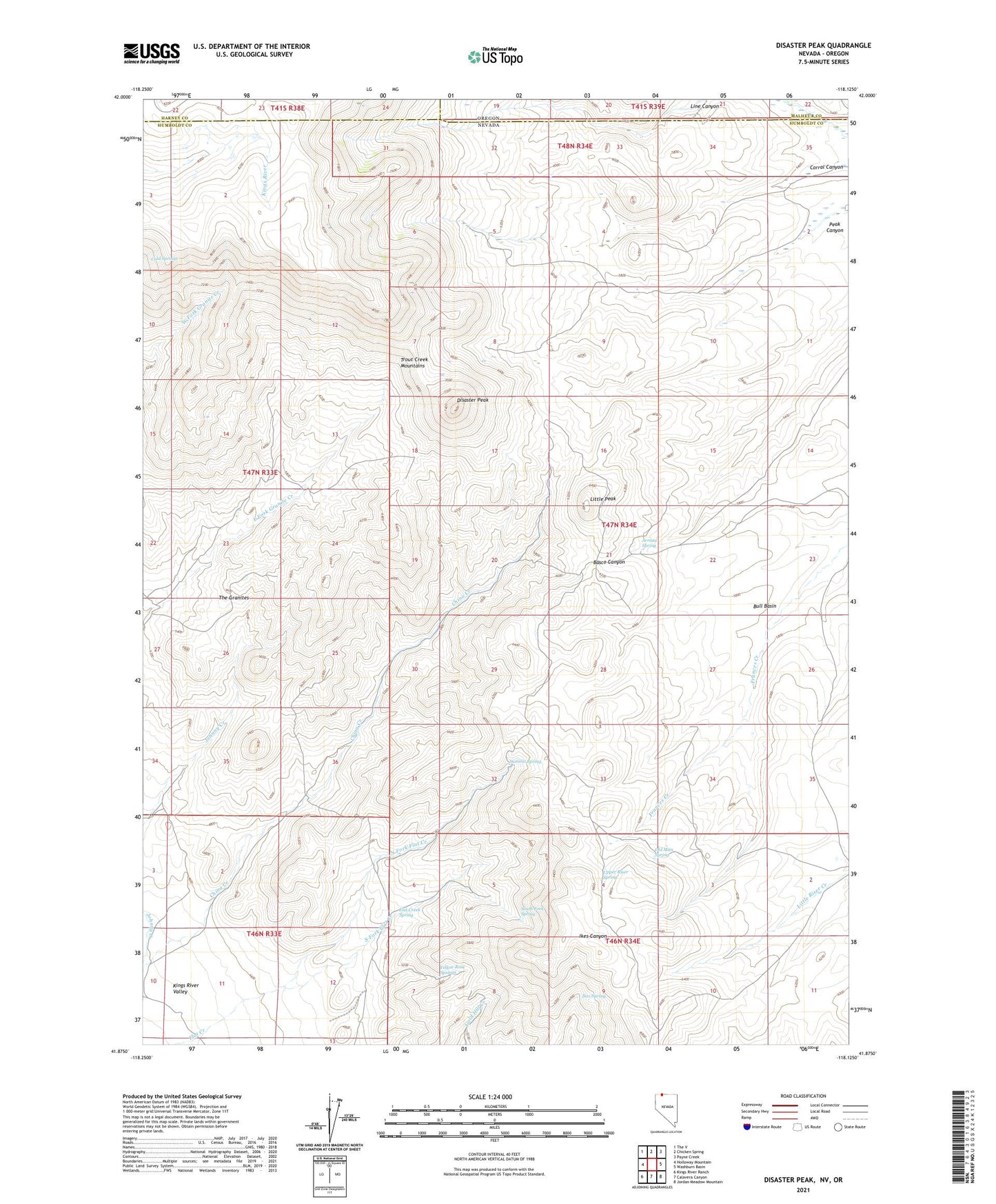 Disaster Peak Nevada US Topo Map Image