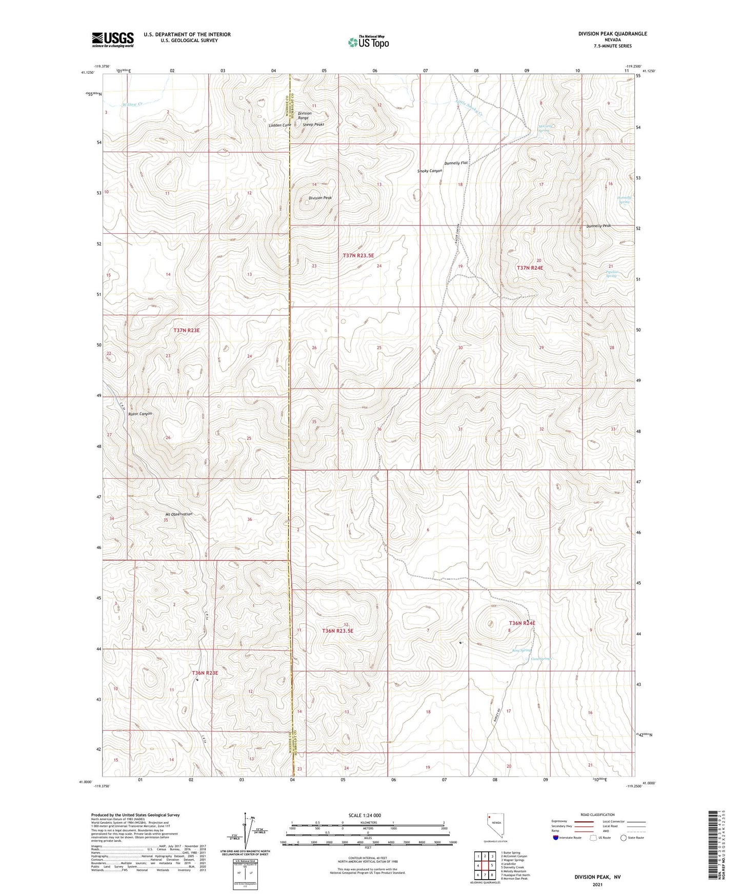 Division Peak Nevada US Topo Map Image