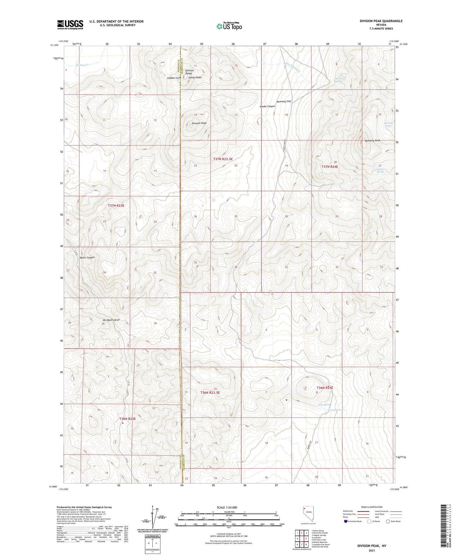 Division Peak Nevada US Topo Map Image