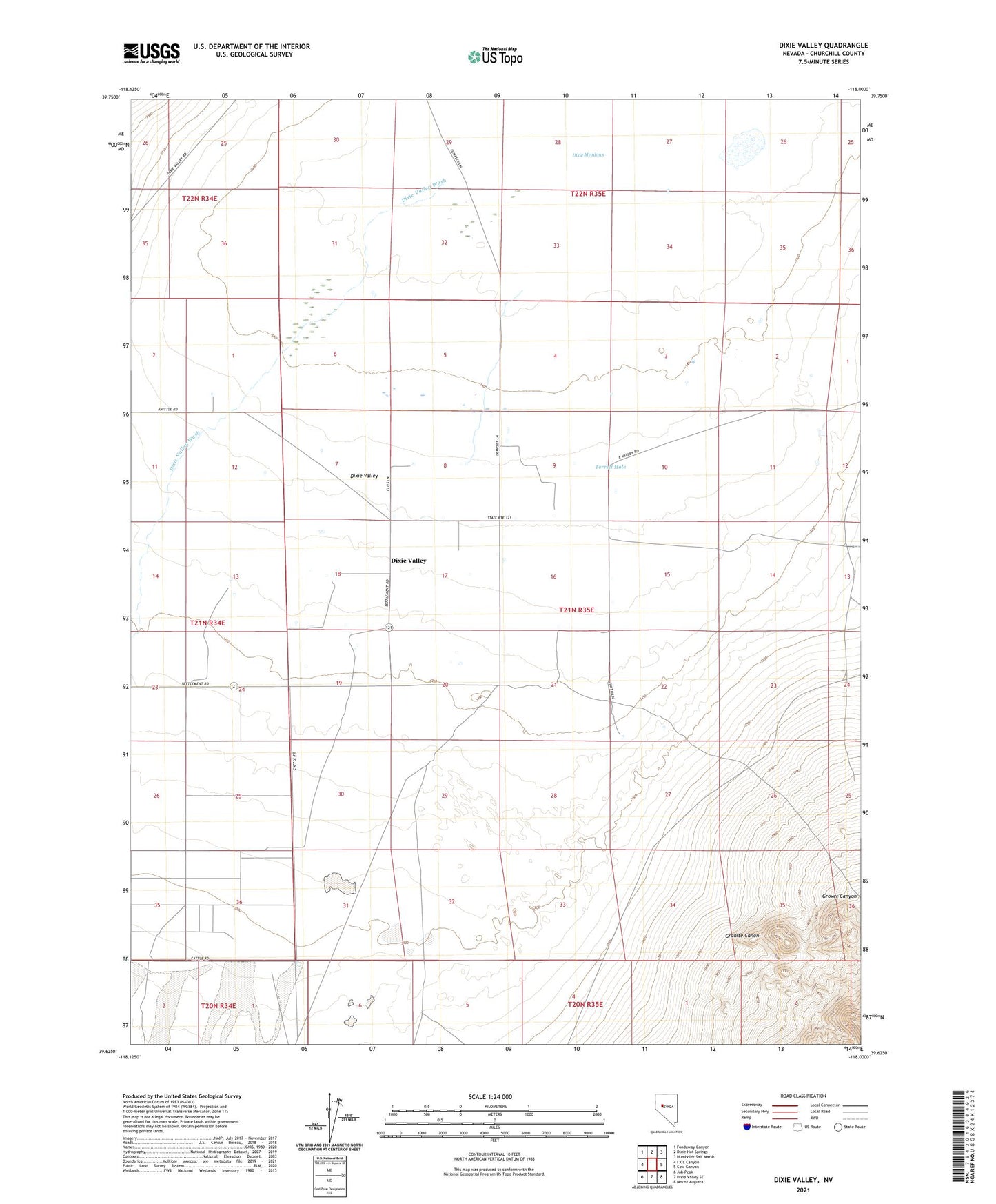 Dixie Valley Nevada US Topo Map Image