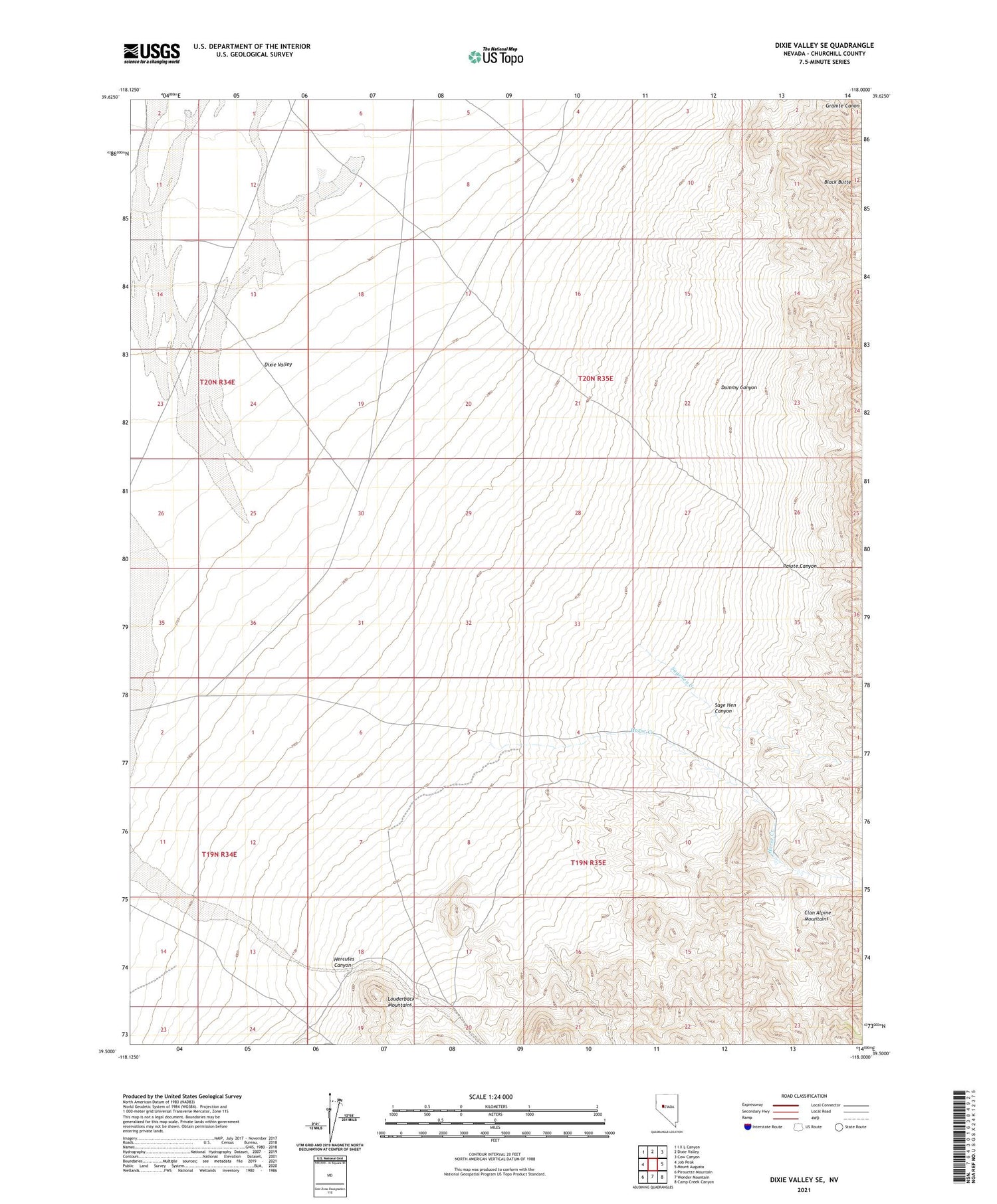 Dixie Valley SE Nevada US Topo Map Image
