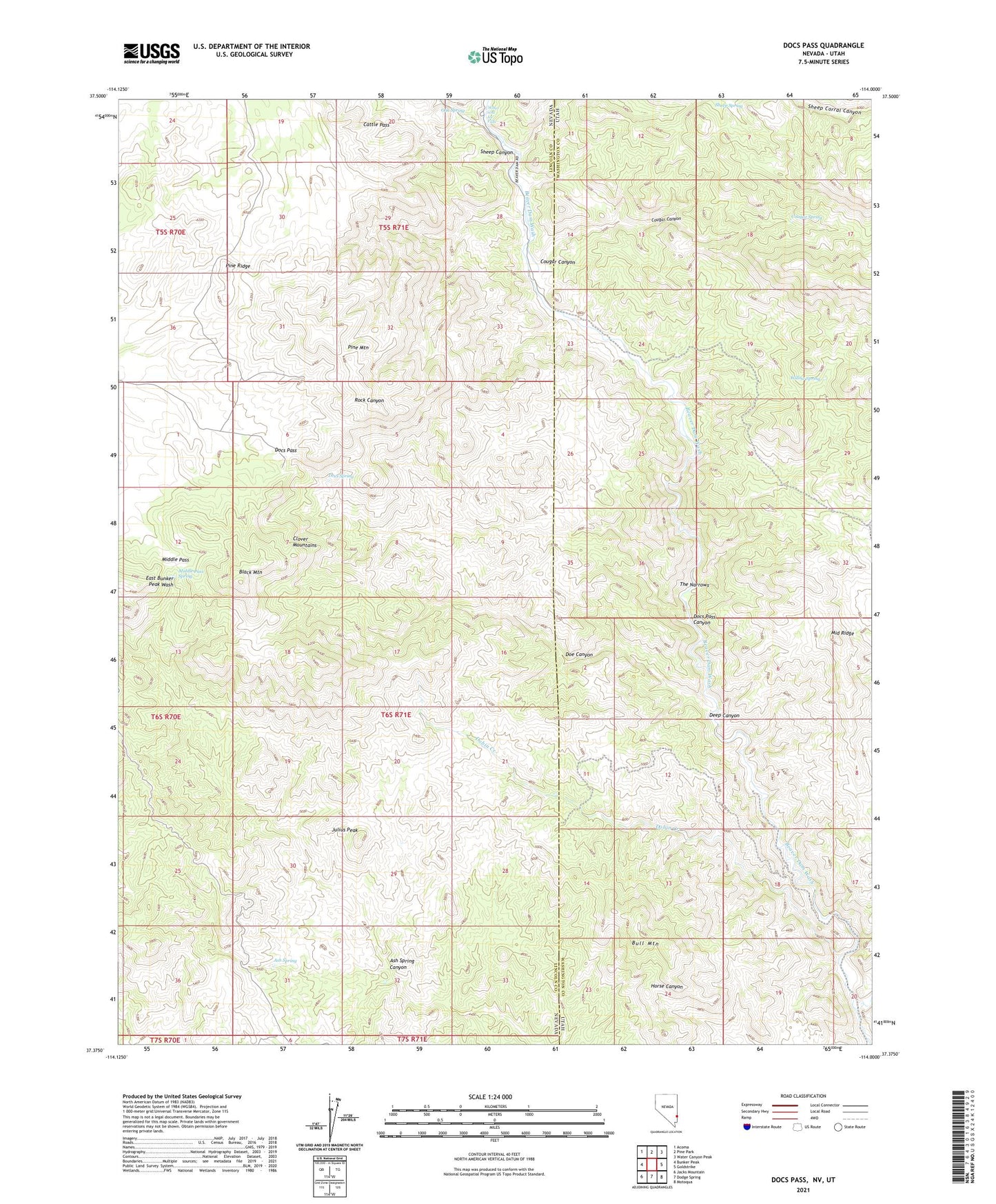 Docs Pass Nevada US Topo Map Image