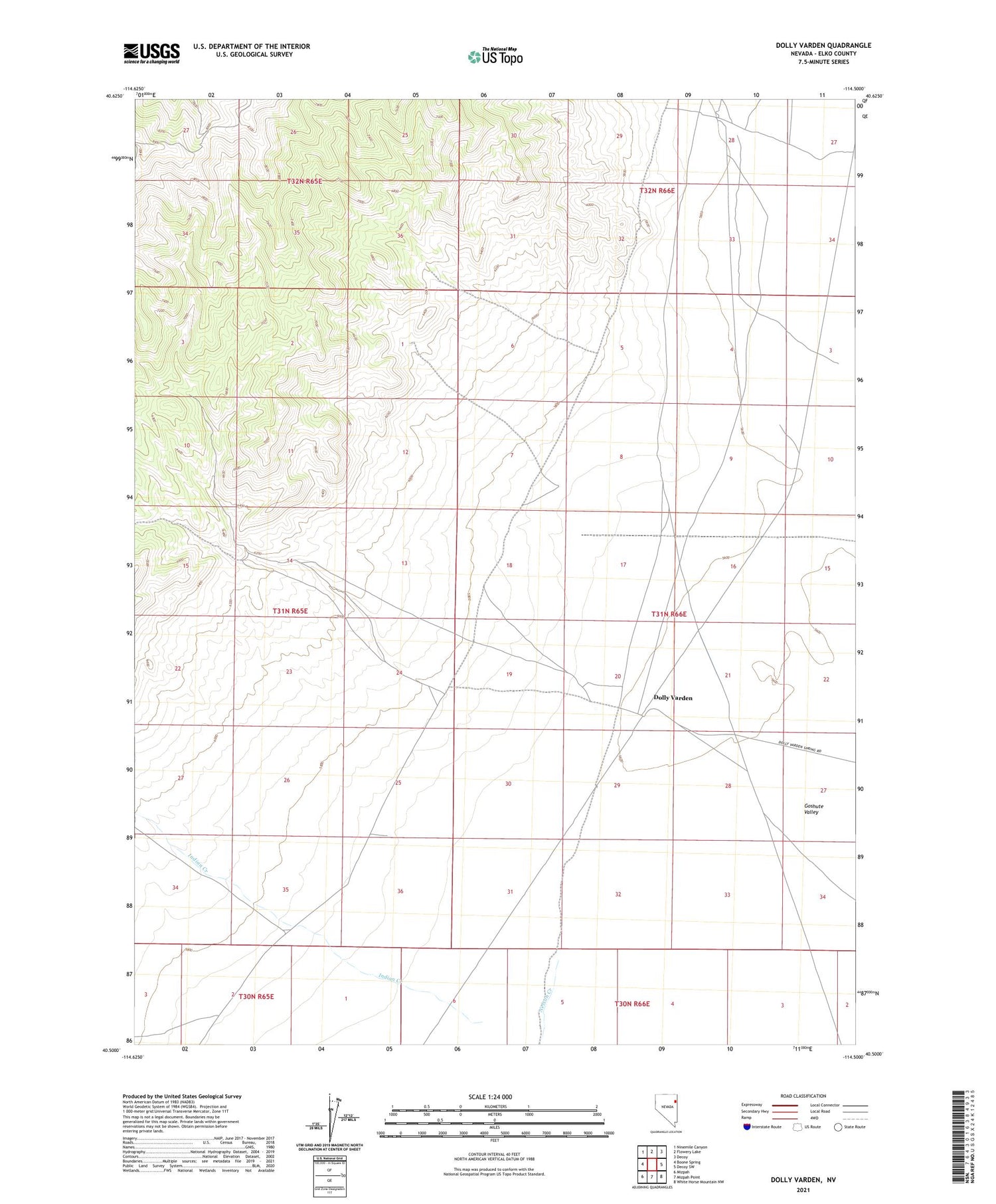 Dolly Varden Nevada US Topo Map Image