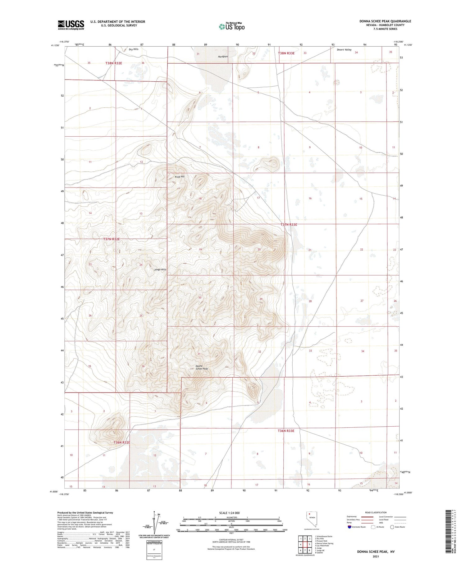 Donna Schee Peak Nevada US Topo Map Image
