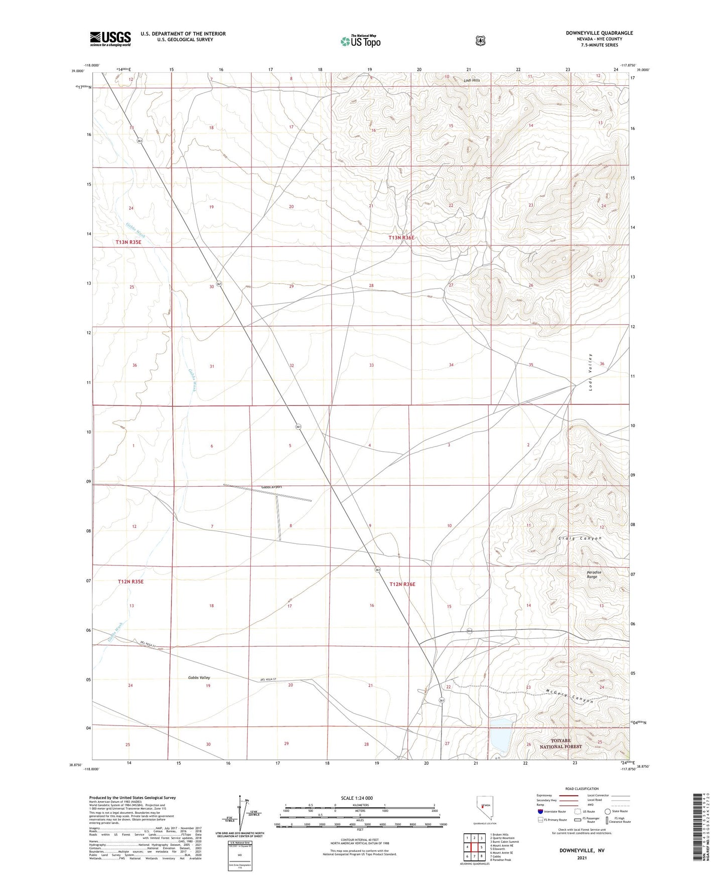 Downeyville Nevada US Topo Map Image