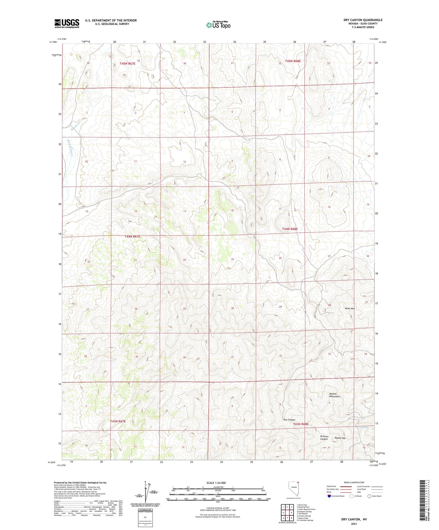 Dry Canyon Nevada US Topo Map Image
