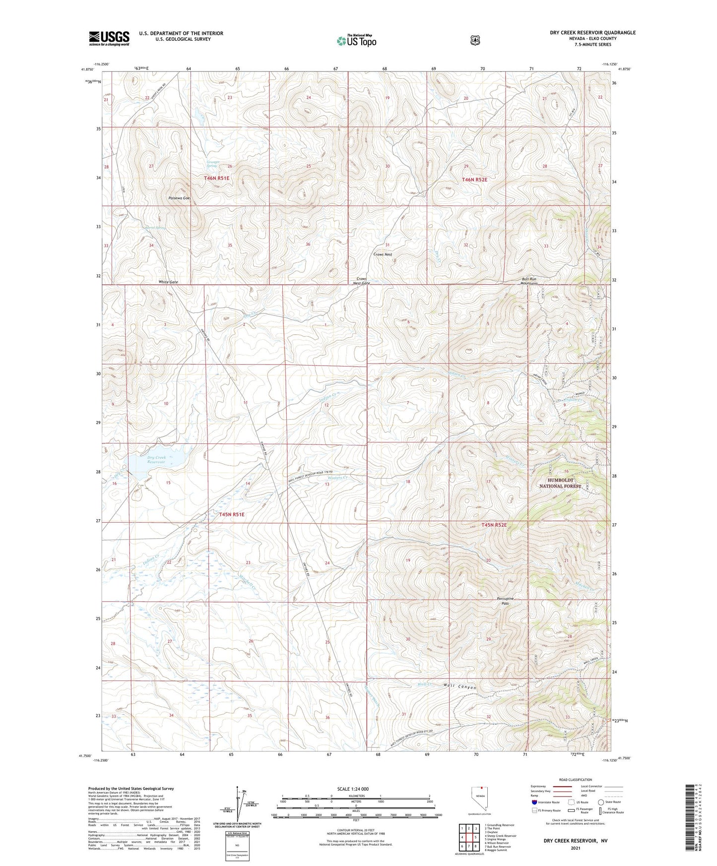 Dry Creek Reservoir Nevada US Topo Map Image