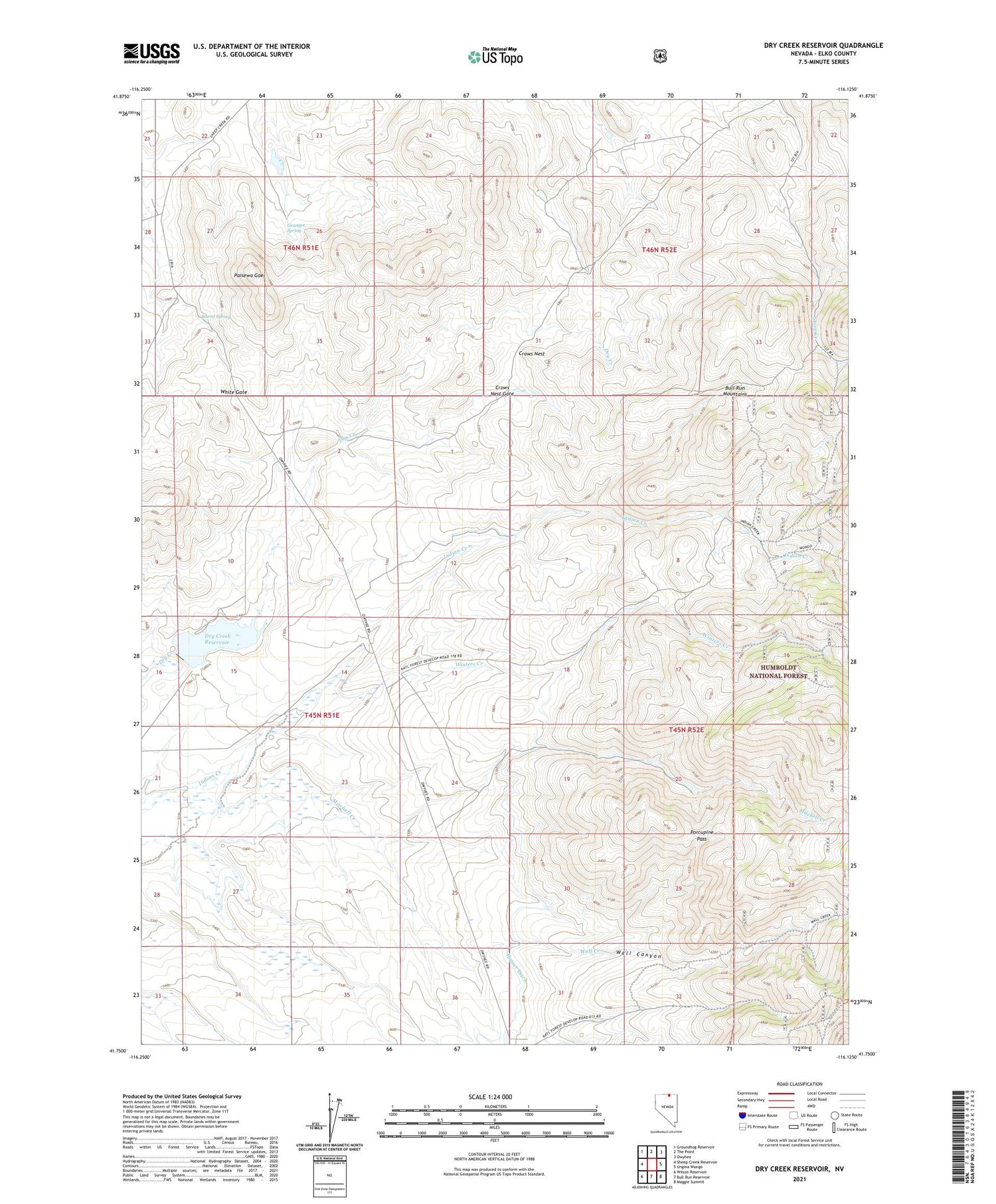 Dry Creek Reservoir Nevada US Topo Map Image