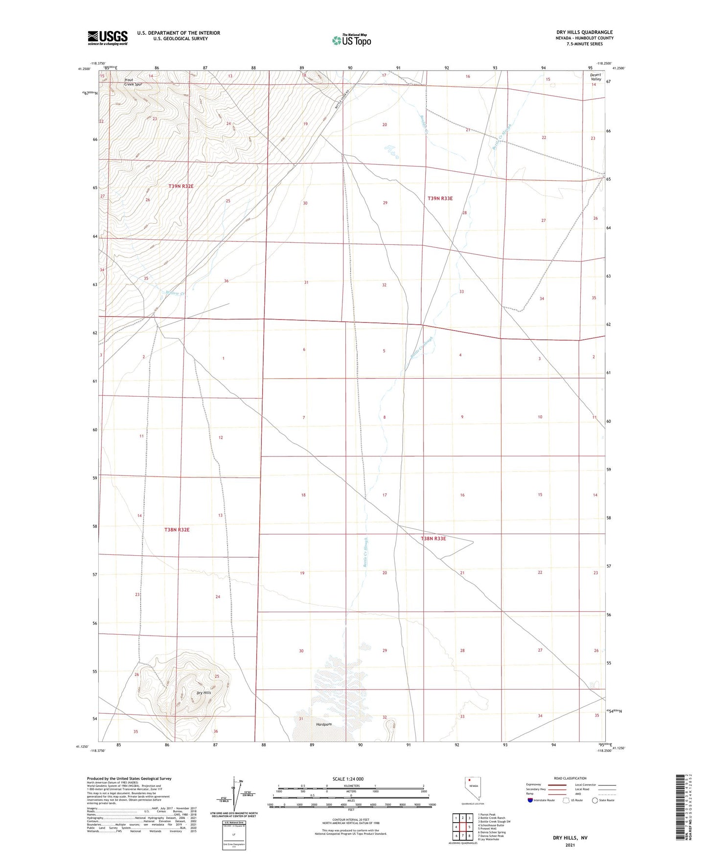 Dry Hills Nevada US Topo Map Image