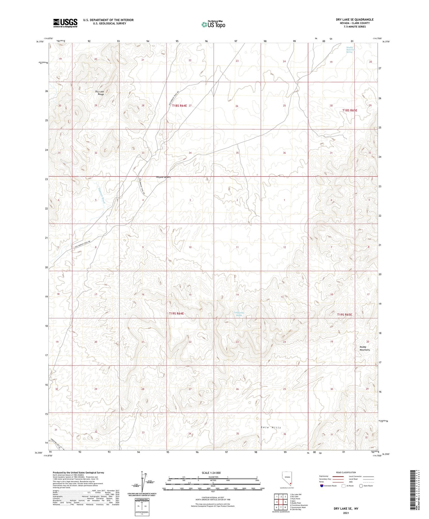 Dry Lake SE Nevada US Topo Map Image