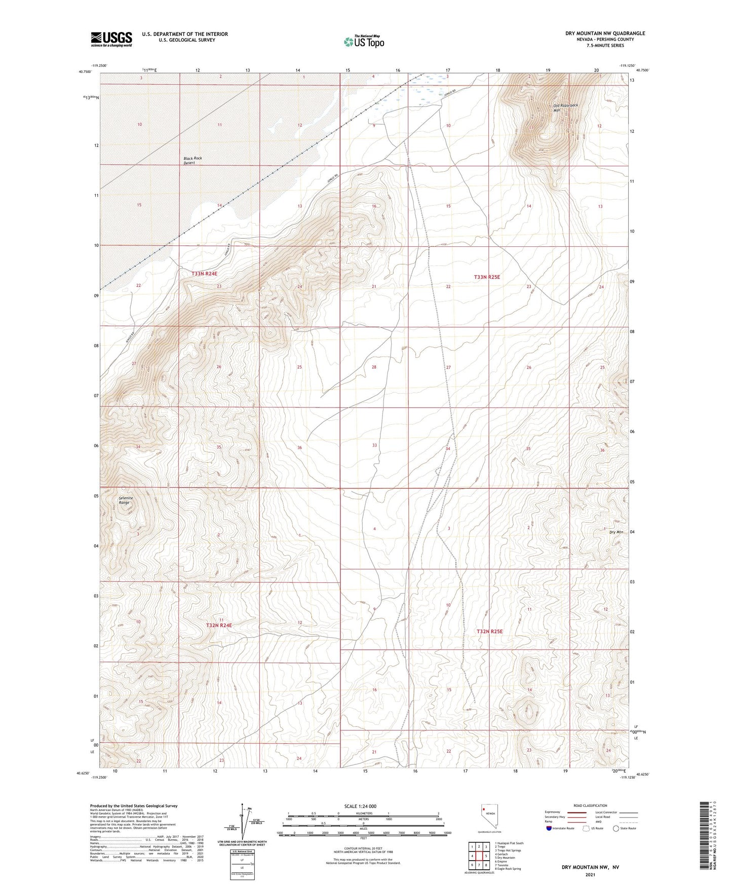 Dry Mountain NW Nevada US Topo Map Image