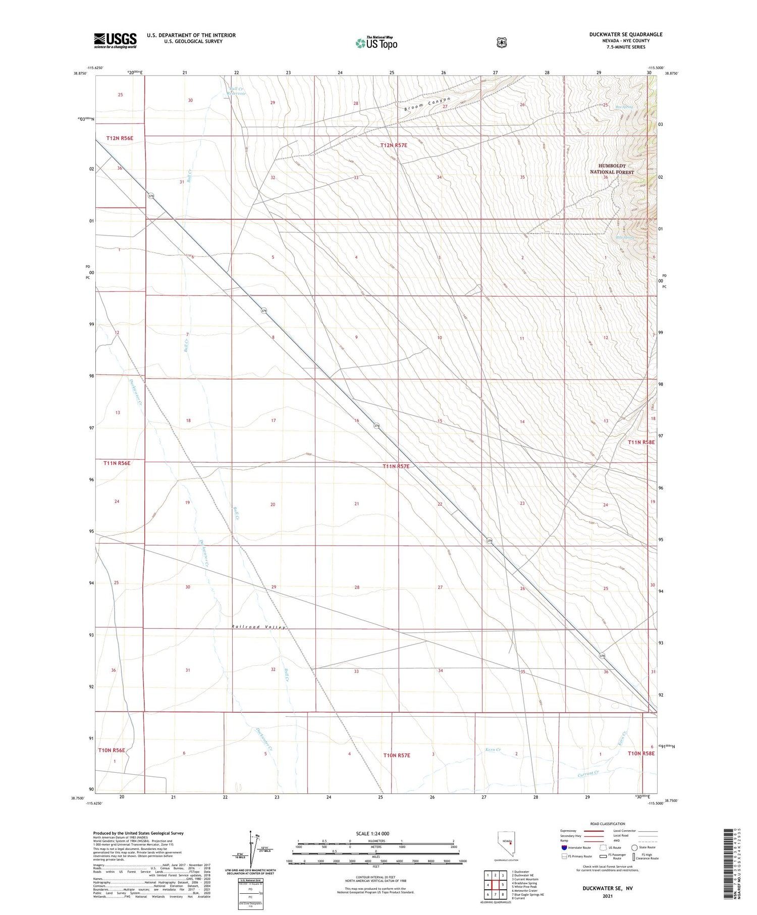 Duckwater SE Nevada US Topo Map Image