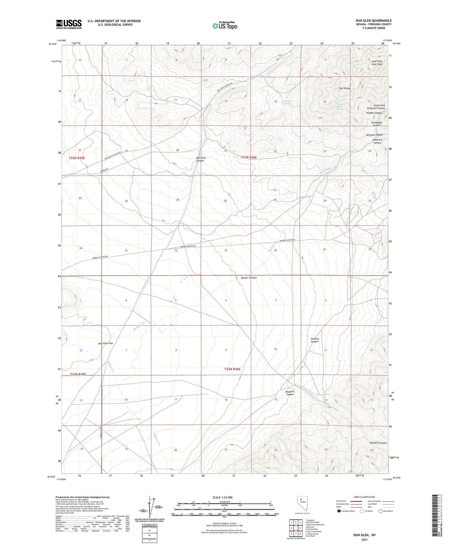 Dun Glen Nevada US Topo Map Image