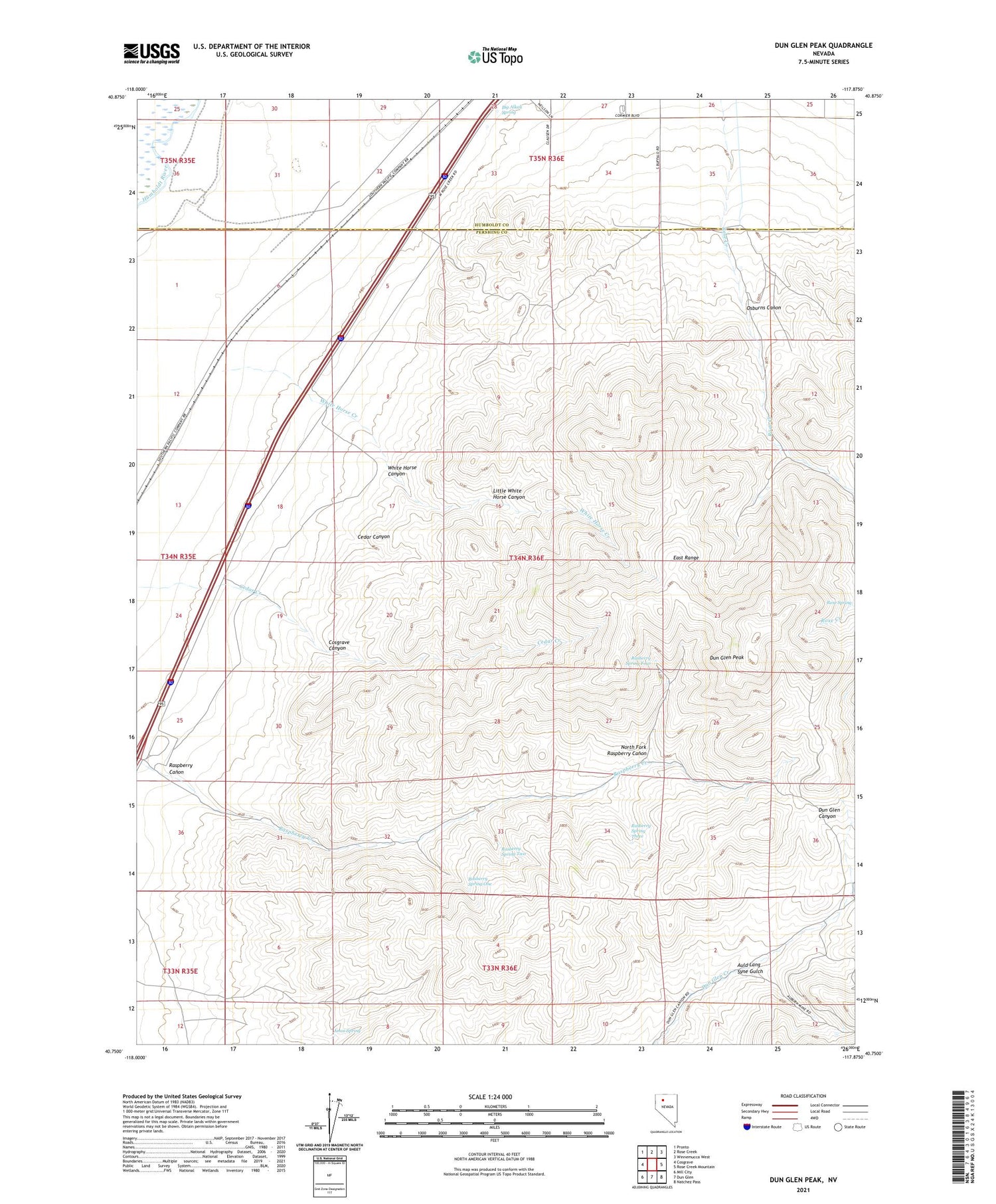 Dun Glen Peak Nevada US Topo Map Image