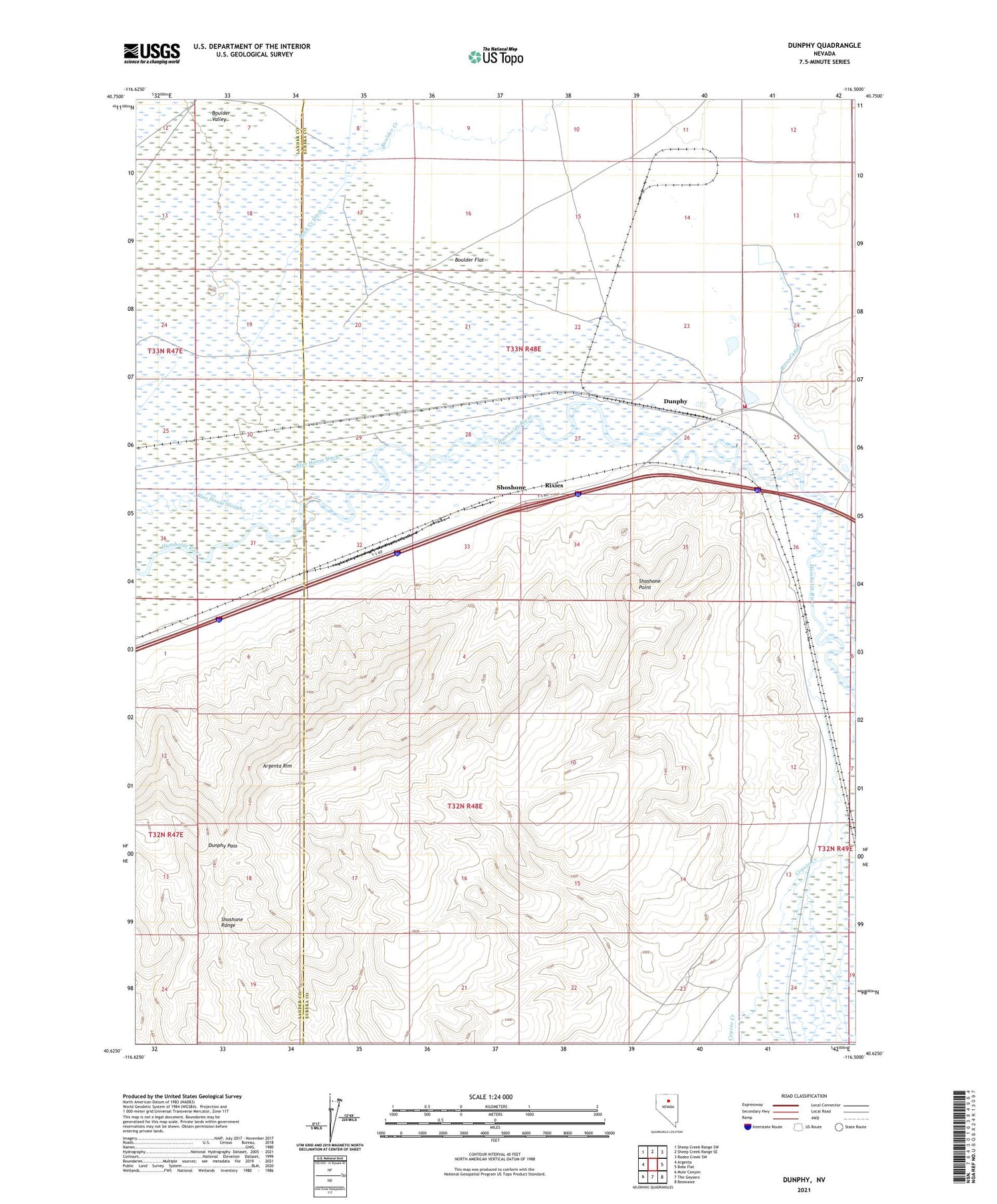 Dunphy Nevada US Topo Map Image