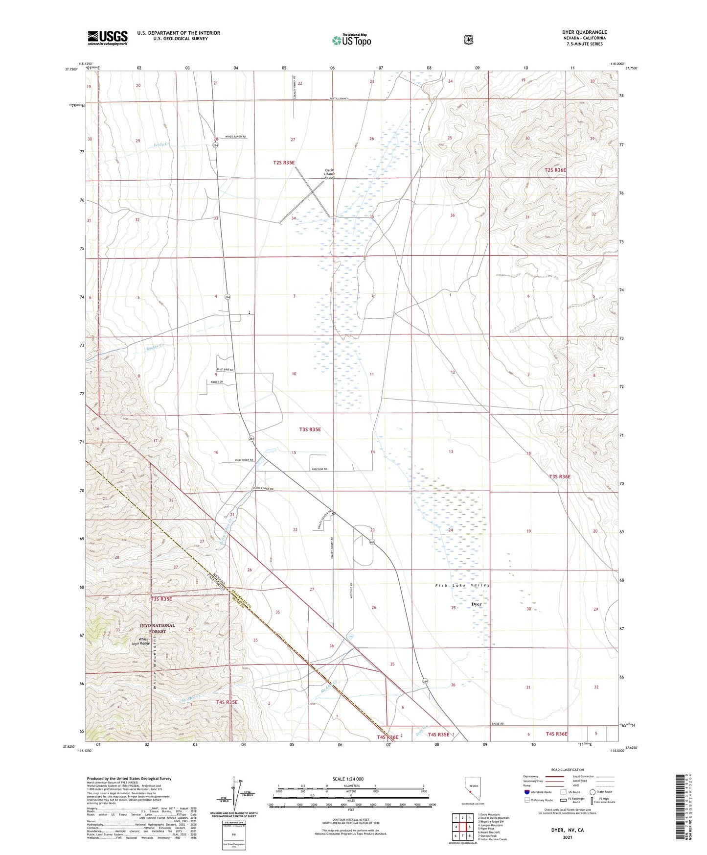 Dyer Nevada US Topo Map Image
