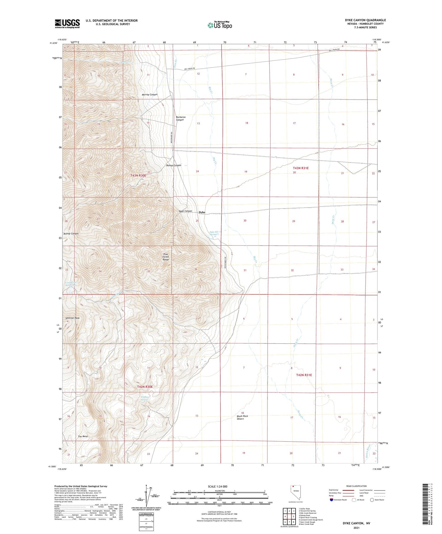Dyke Canyon Nevada US Topo Map Image