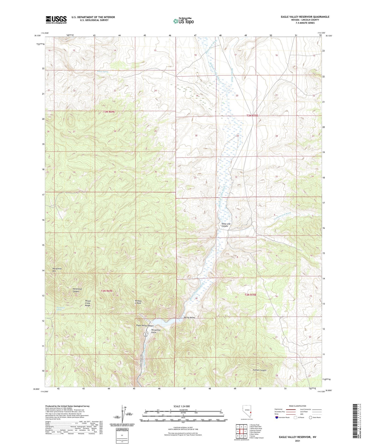 Eagle Valley Reservoir Nevada US Topo Map Image